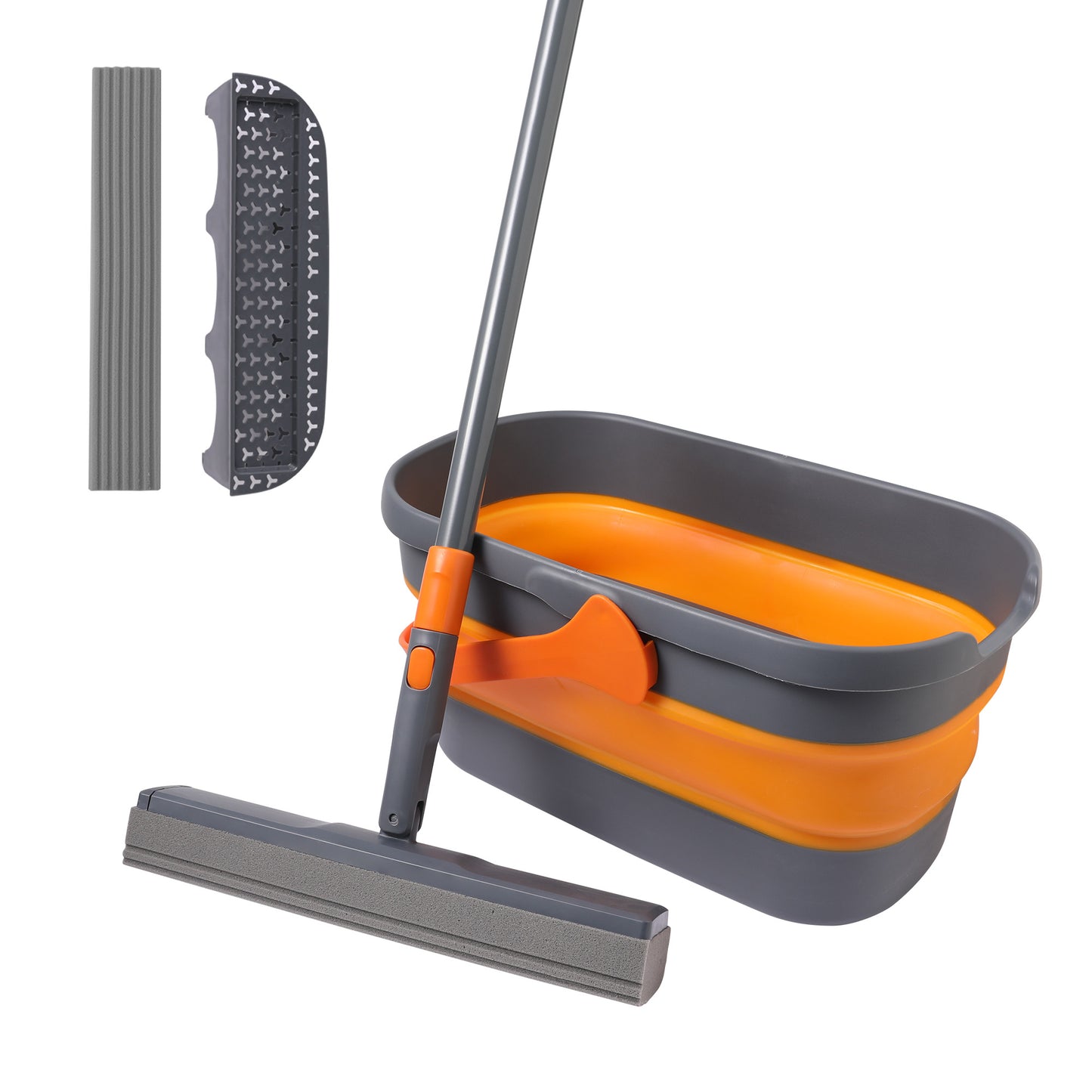 YOCADA Sponge Mop and Bucket Set with Wringer and 2 Sponge Heads for Floor Cleaning Orange