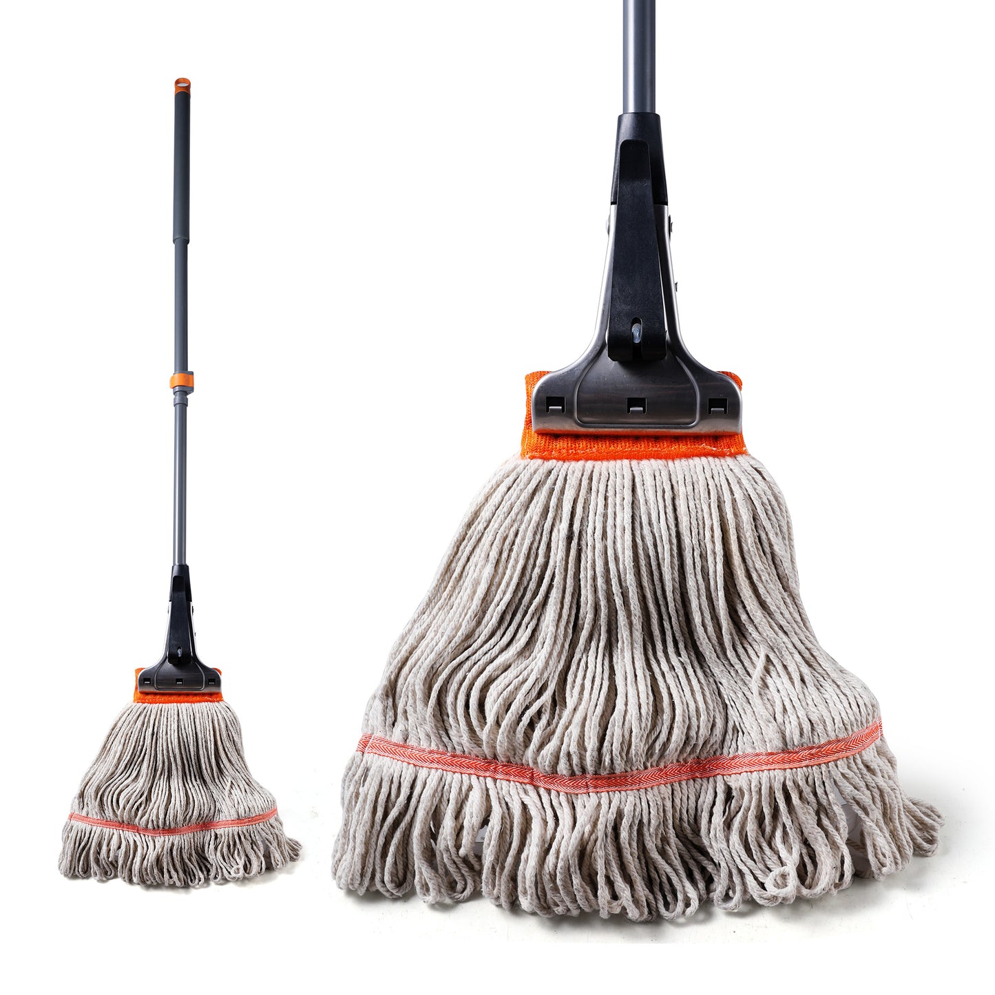 Yocada Heavy Duty Cotton Mop Looped-End String Mop with 60" Iron Pole, for Commercial Industrial, Orange