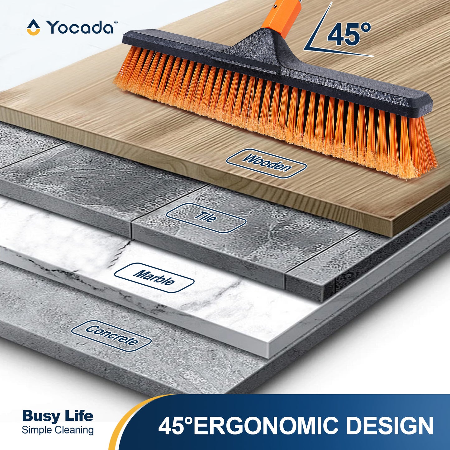 Yocada Push Broom, Indoor and Outdoor Household, Heavy Duty Floor Scrub Broom, PP Bristles, Set of 1