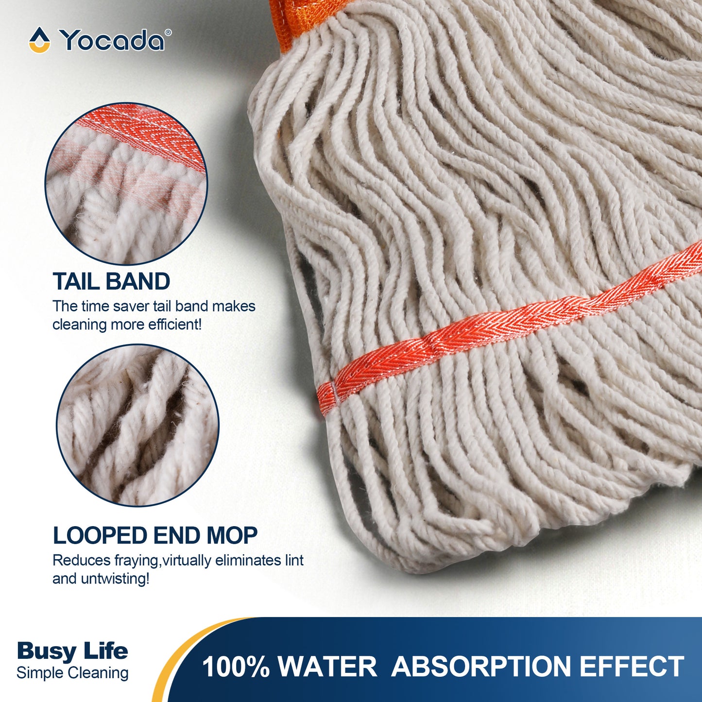 Yocada Heavy Duty Cotton Mop Looped-End String Mop with 60" Iron Pole, for Commercial Industrial, Orange