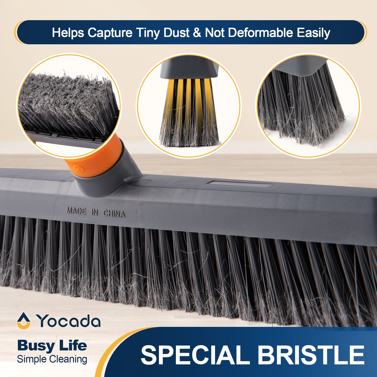 Yocada Push Broom Brush Outdoor Cleaning, Adjustable Handle, Versatile, Stiff and Durable Bristles Broom