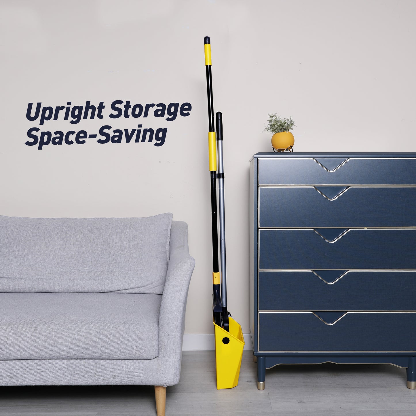 Yocada Heavy Duty Broom and Dustpan Set with 54" Long Iron Pole for Home Commercial Outdoor Indoor