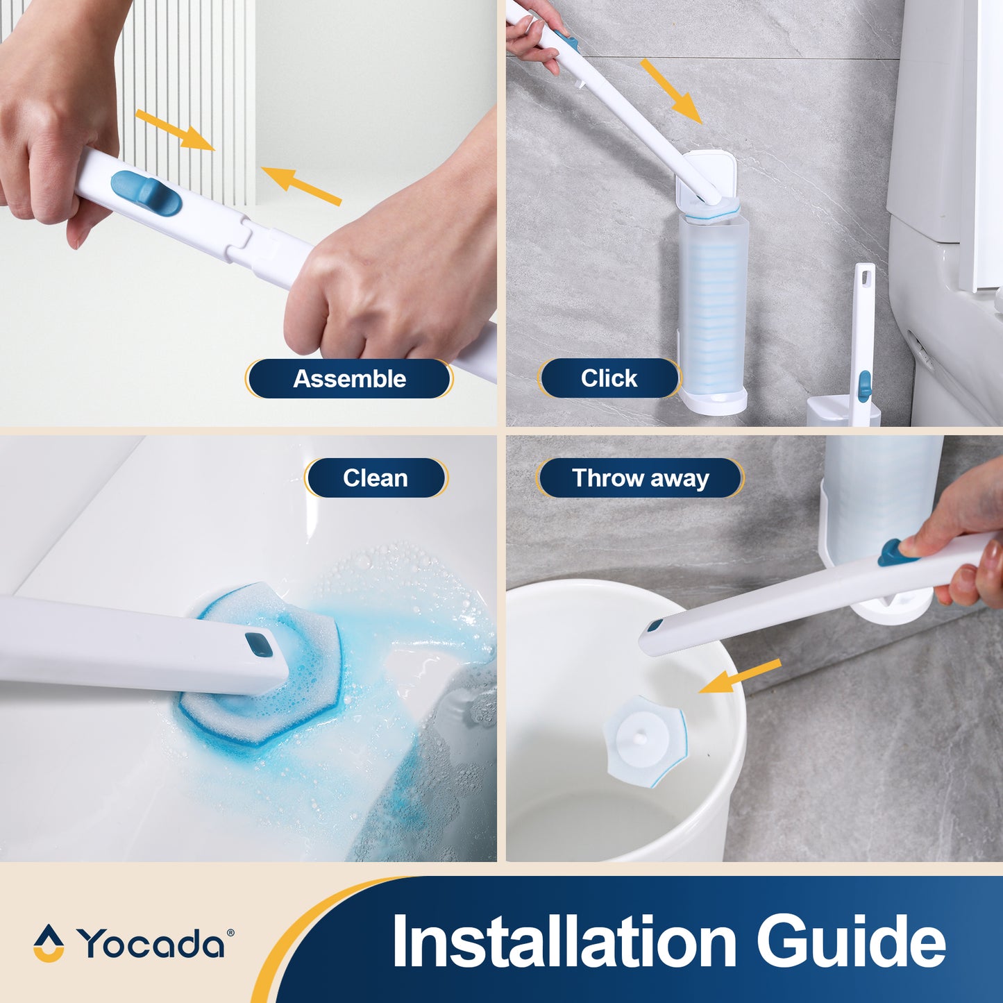 Yocada Disposable Toilet Brush Holder Set with 15 Refills Wall Mounted for Bathroom Sink Bathtub