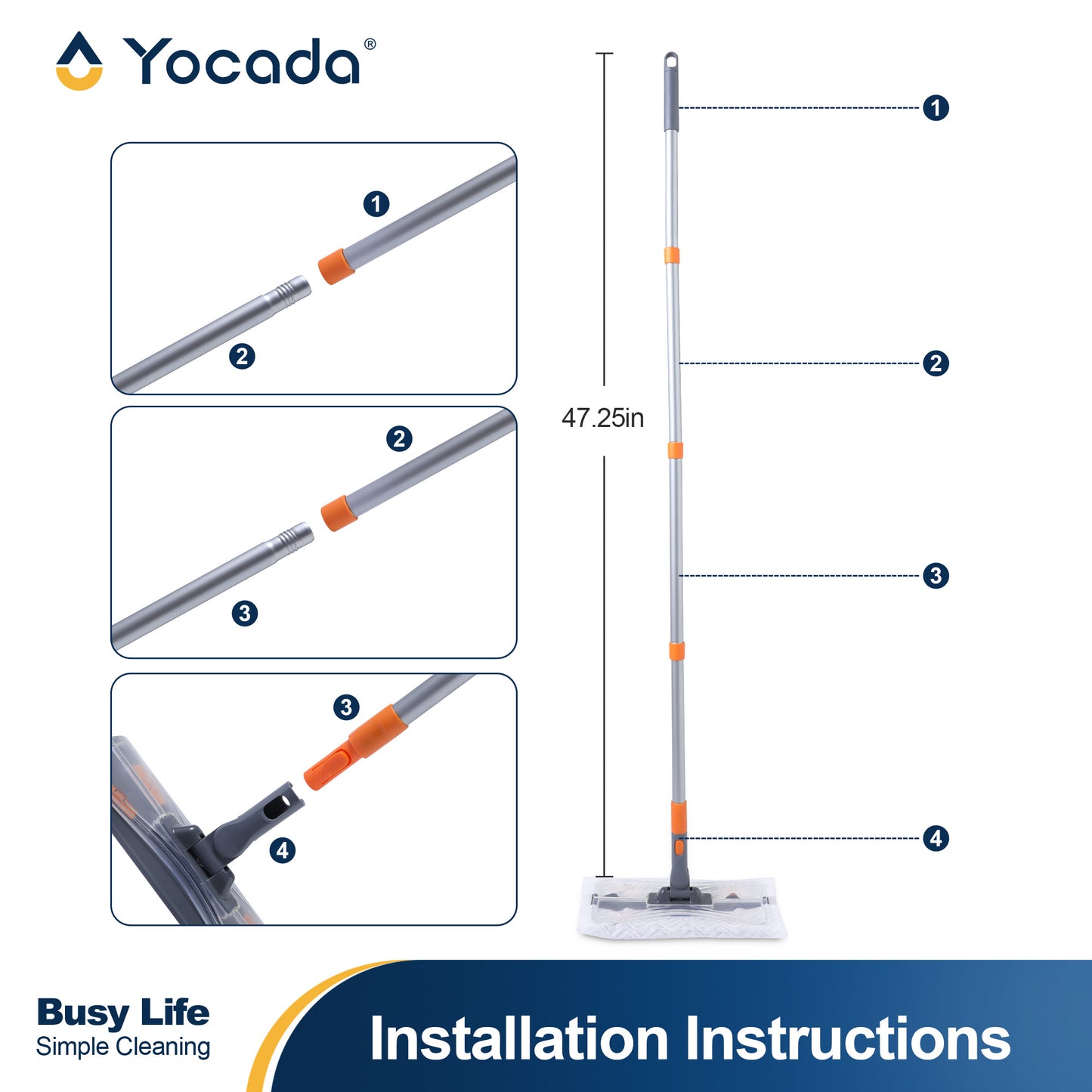 Yocada Sweeper Mops for Floor Cleaning, Disposable Dust Mop with 10 Dry Cloths, Dust Mops for Hardwood Kitchen Bathroom Pet Hair,Orange