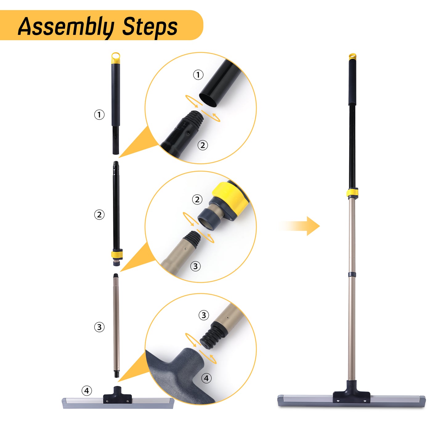 Yocada Floor Squeegee Scrubber with 55" Telescopic Iron Pole Soft Rubber for Tile Floor Window Glass