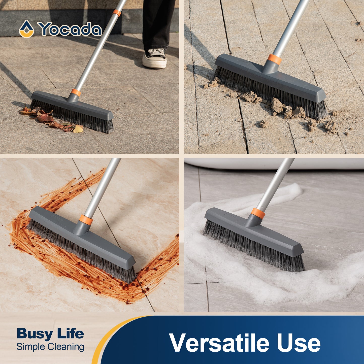 Yocada Push Broom Brush Outdoor Cleaning, Adjustable Handle, Versatile, Stiff and Durable Bristles Broom