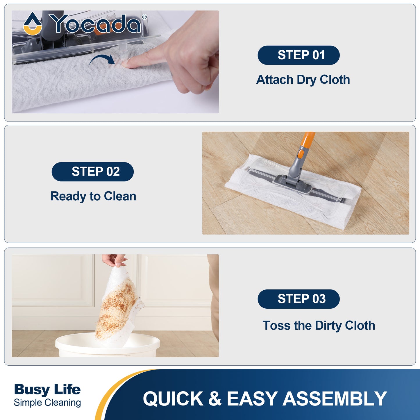 Yocada Sweeper Mops for Floor Cleaning, Disposable Dust Mop with 10 Dry Cloths, Dust Mops for Hardwood Kitchen Bathroom Pet Hair,Orange