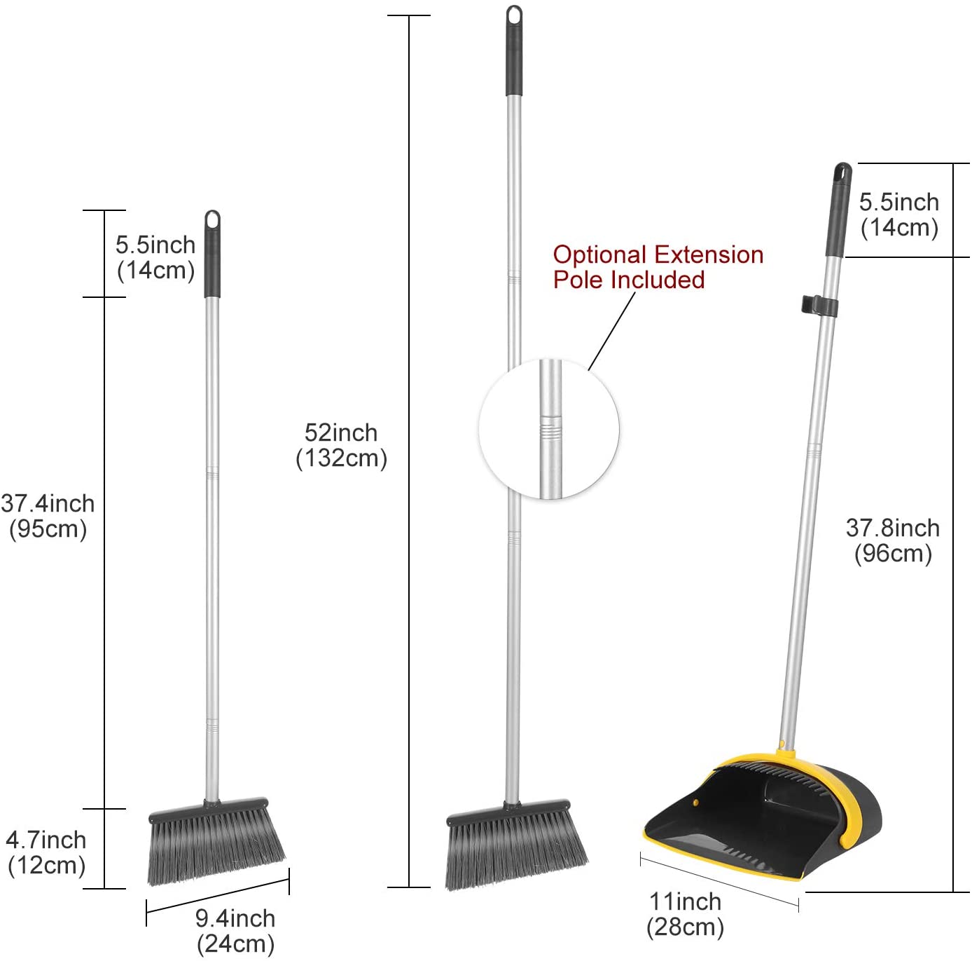 Yocada Floor Pet Hair Rubbish 52" Broom and Dust Pan Set