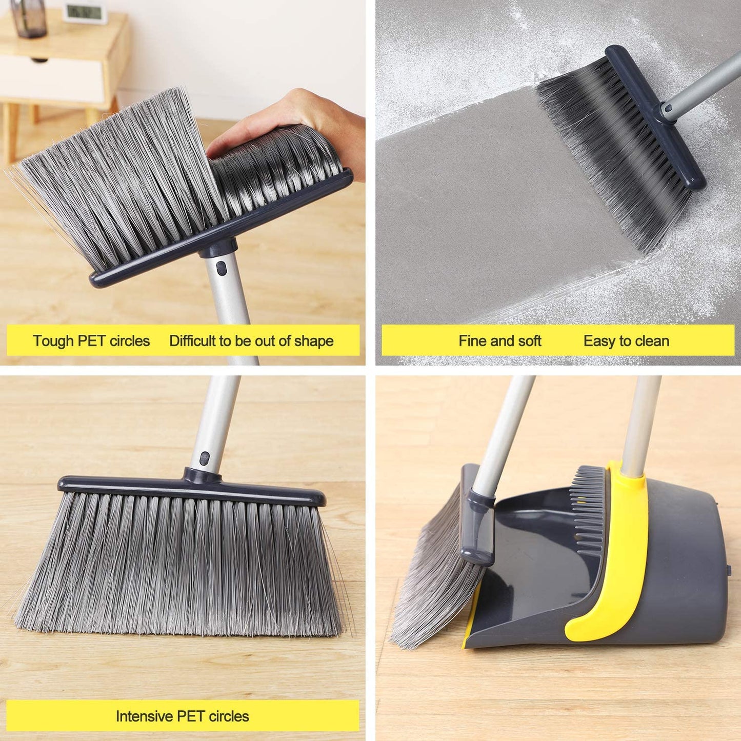 Yocada Floor Pet Hair Rubbish 52" Broom and Dust Pan Set