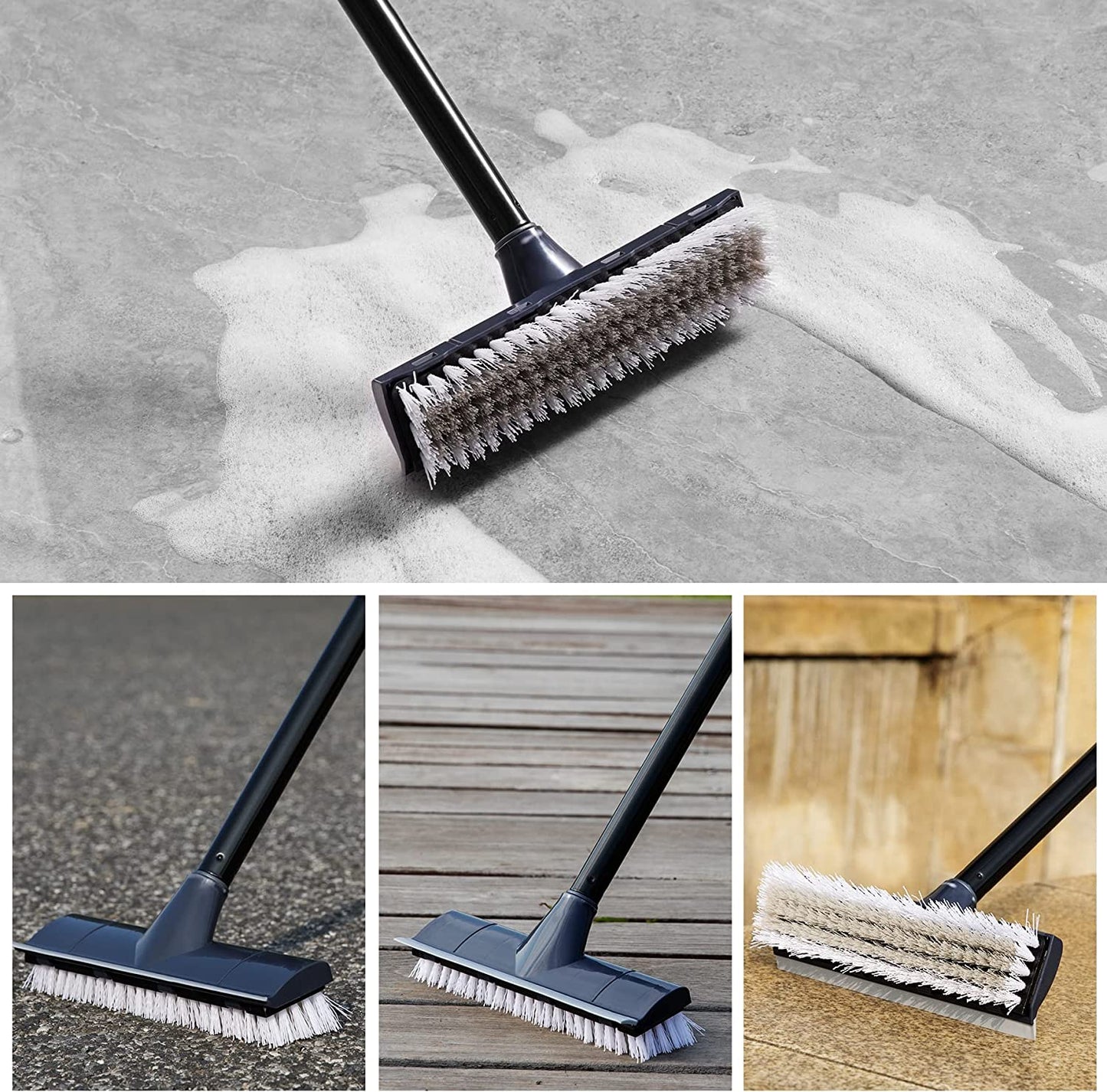 Yocada Floor Scrub Brush 50" Handle 2 in 1 Scrape Brush Stiff Bristle Shower Scrubber