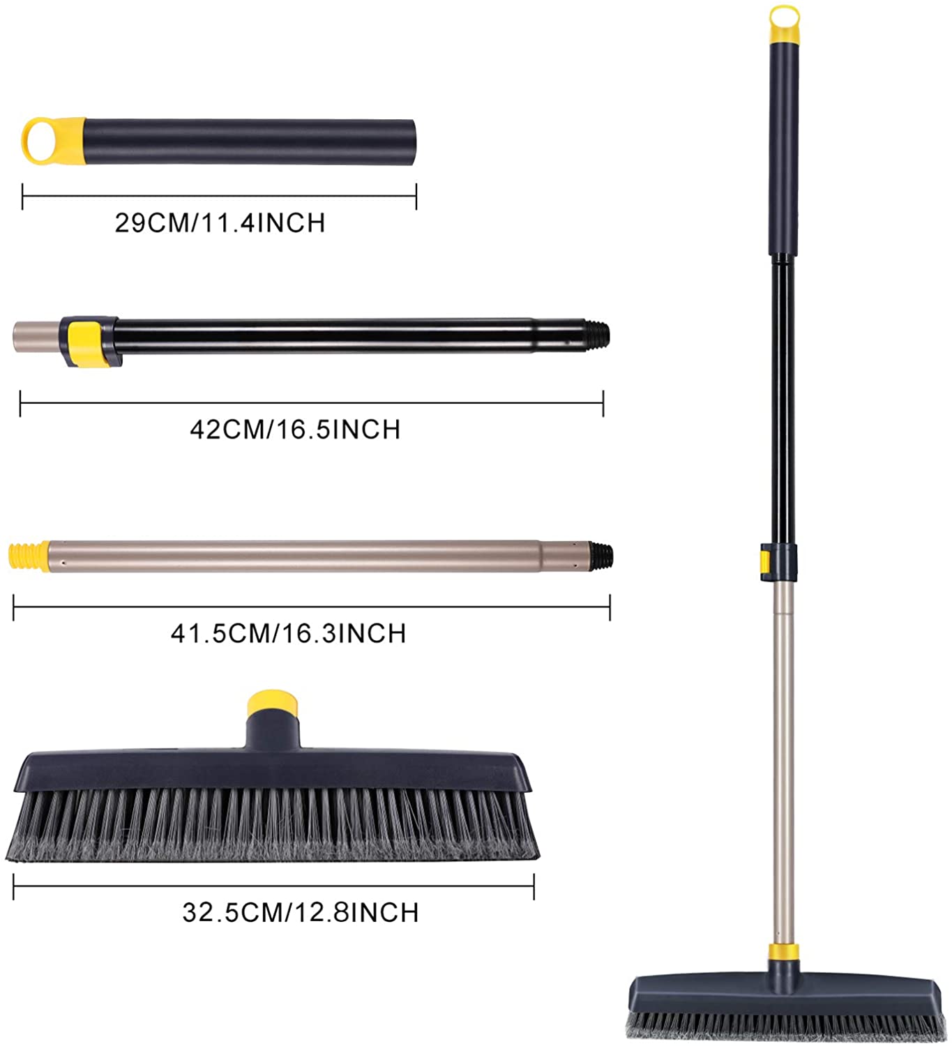 Yocada Push Broom Brush Hard Bristle Broom Head Telescopic Heavy Duty Outdoor Commercial Cleaning Bathroom Kitchen Patio Garage Deck Concrete Wood Stone Tile Flooring