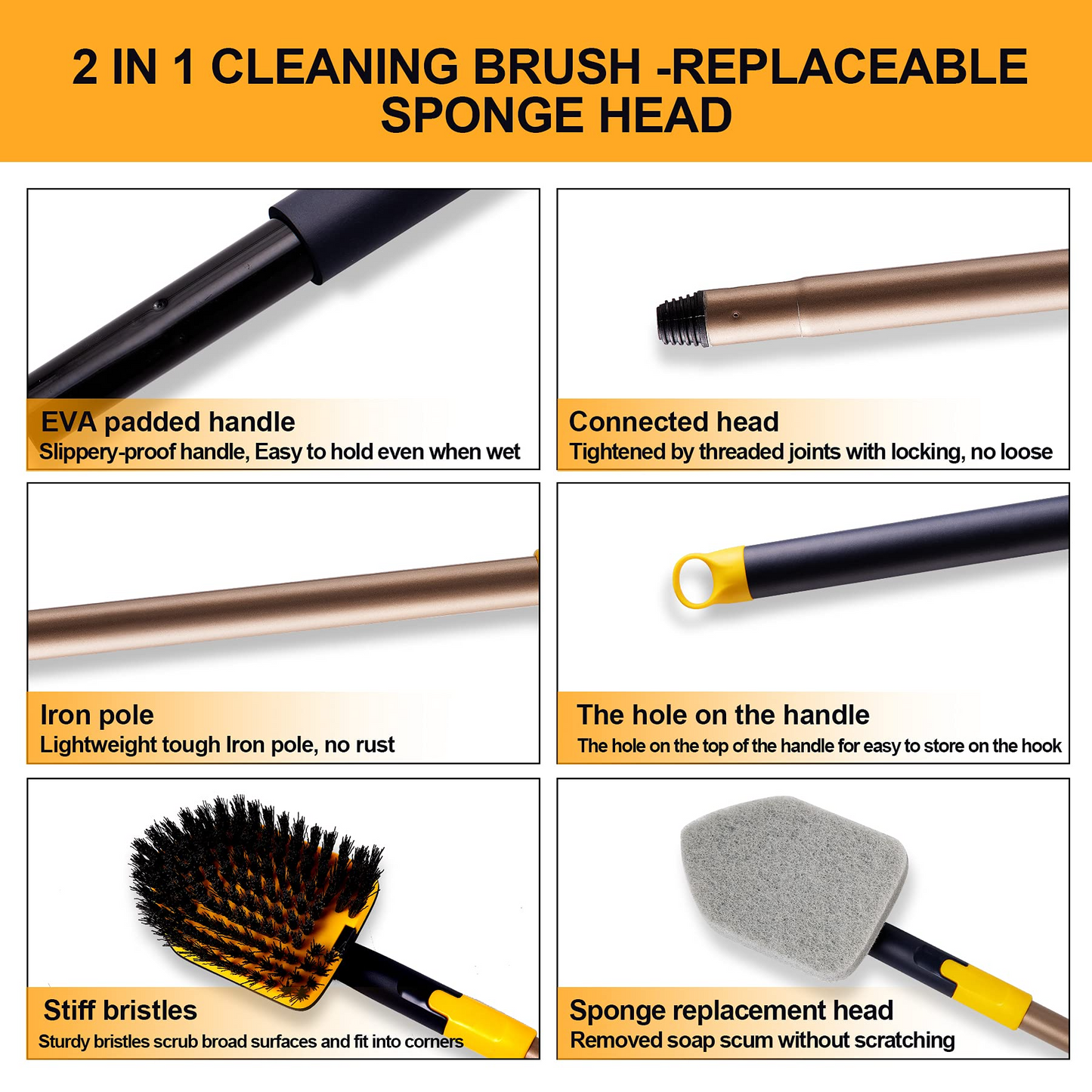 Yocada Tub Tile Cleaning Brush 2 in 1 Cleaning Brush