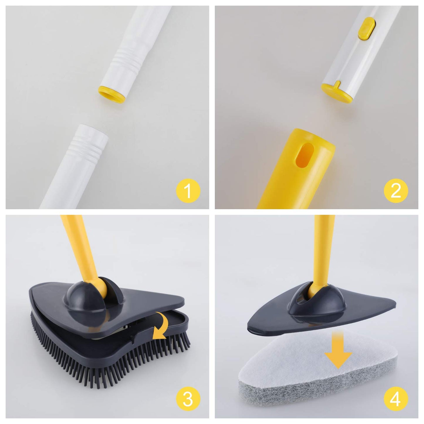 Yocada Tub Tile Scrubber Brush with 2 Scouring Pads 1 TPR Brush Head No Scratch for Cleaning Bathroom Kitchen Toilet Wall Tub Tile Sink