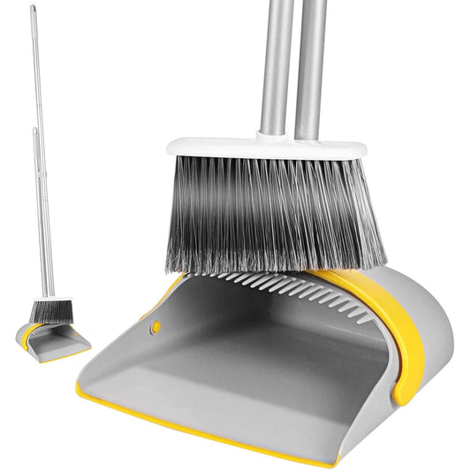 Yocada Broom and Dustpan Set Upright with Telescopic Iron Pole for Home Commercial Cleaning