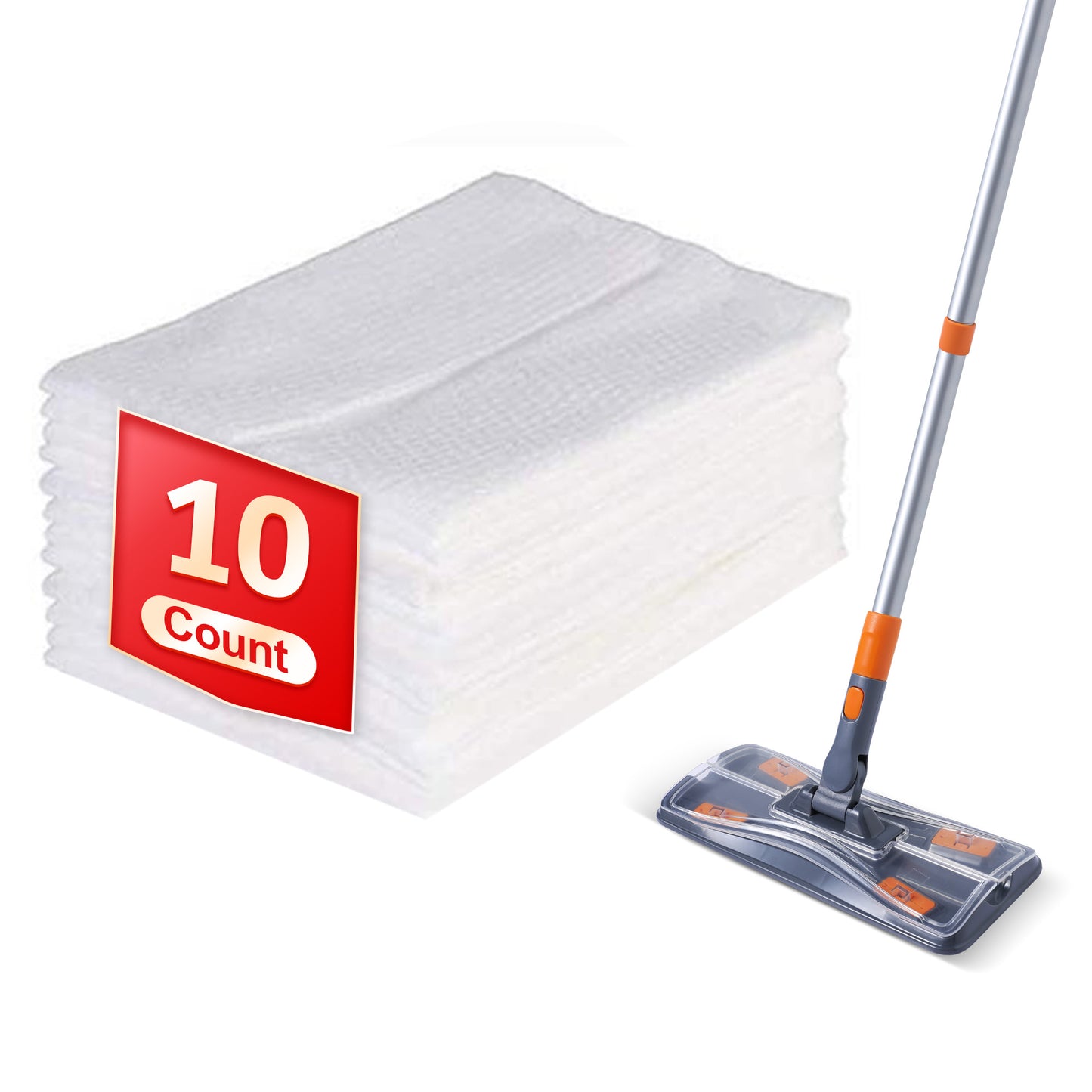 Yocada Sweeper Mops for Floor Cleaning, Disposable Dust Mop with 10 Dry Cloths, Dust Mops for Hardwood Kitchen Bathroom Pet Hair,Orange
