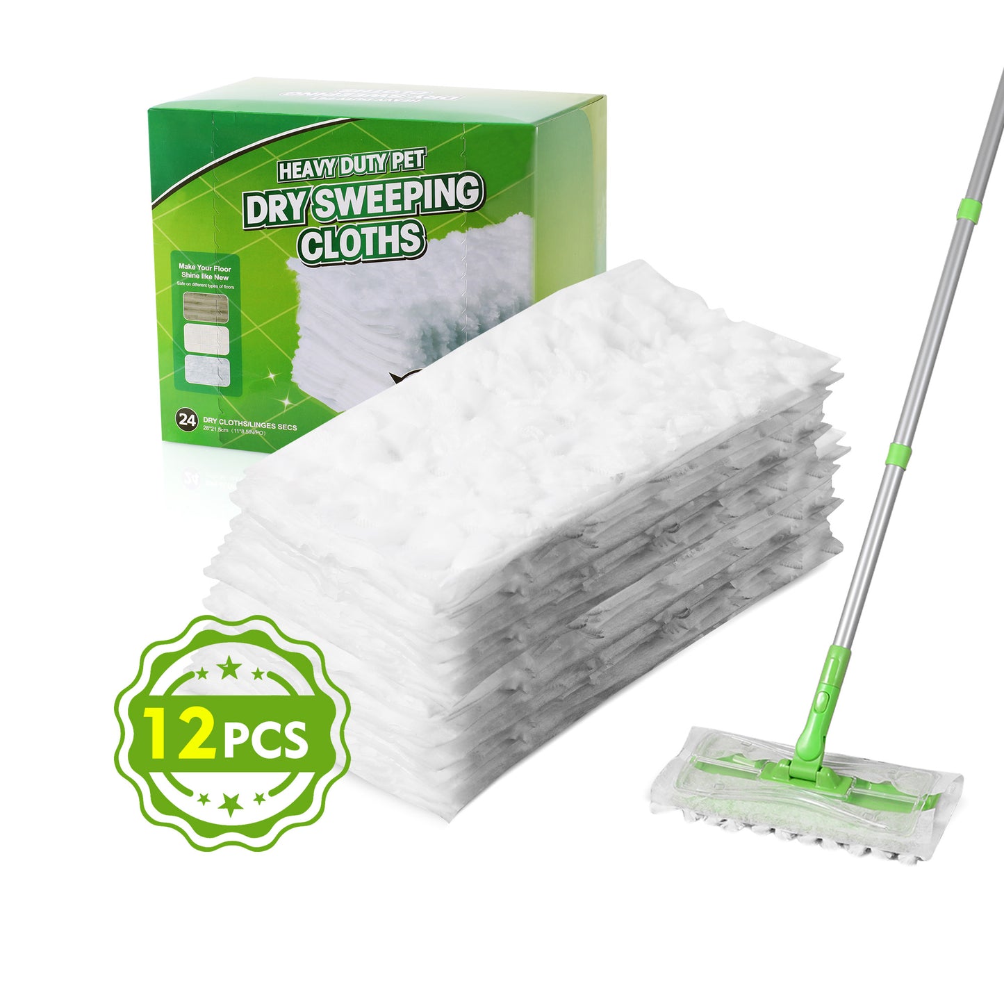 Yocada Heavy Duty Dry Sweeping Cloths, Electrostatic Pet Hair Pads Compatible with Sweeper Hardwood Laminate Tile,12 Count