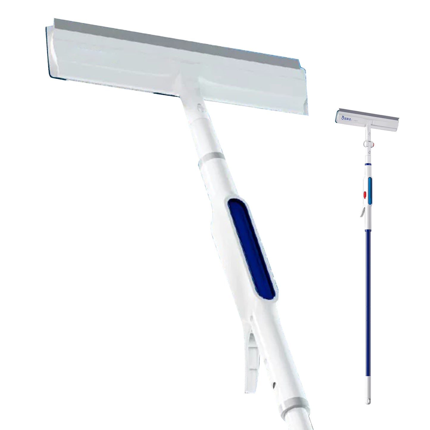2-in-1 Spray Window Squeegee with 51.2" Extension Pole, Built-in Water Tank, Multi-Use Squeegee for Home Shower Car Windshield