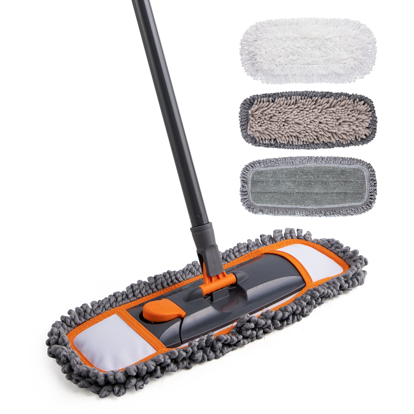 Yocada Dust Mop with Adjustable Handle with 3 Different Microfiber Mop Pads for Floor Cleaning, Orange