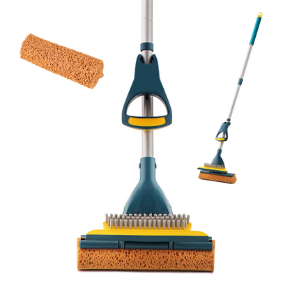 Yocada Sponge Mop Green with Extendable Iron Handle Squeegee Easily Wringing for Floor