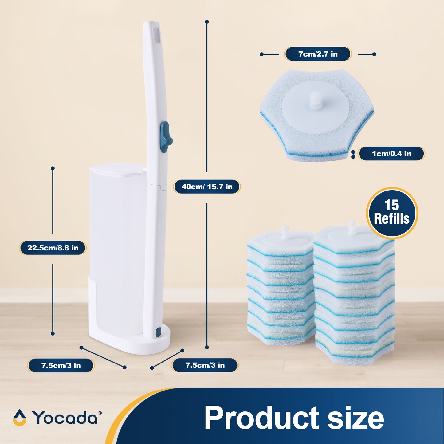 Yocada Disposable Toilet Brush Holder Set with 15 Refills Wall Mounted for Bathroom Sink Bathtub