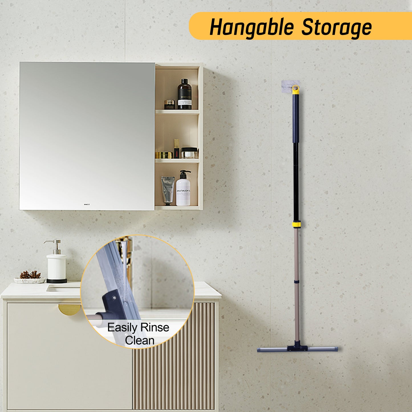 Yocada Floor Squeegee Scrubber with 55" Telescopic Iron Pole Soft Rubber for Tile Floor Window Glass