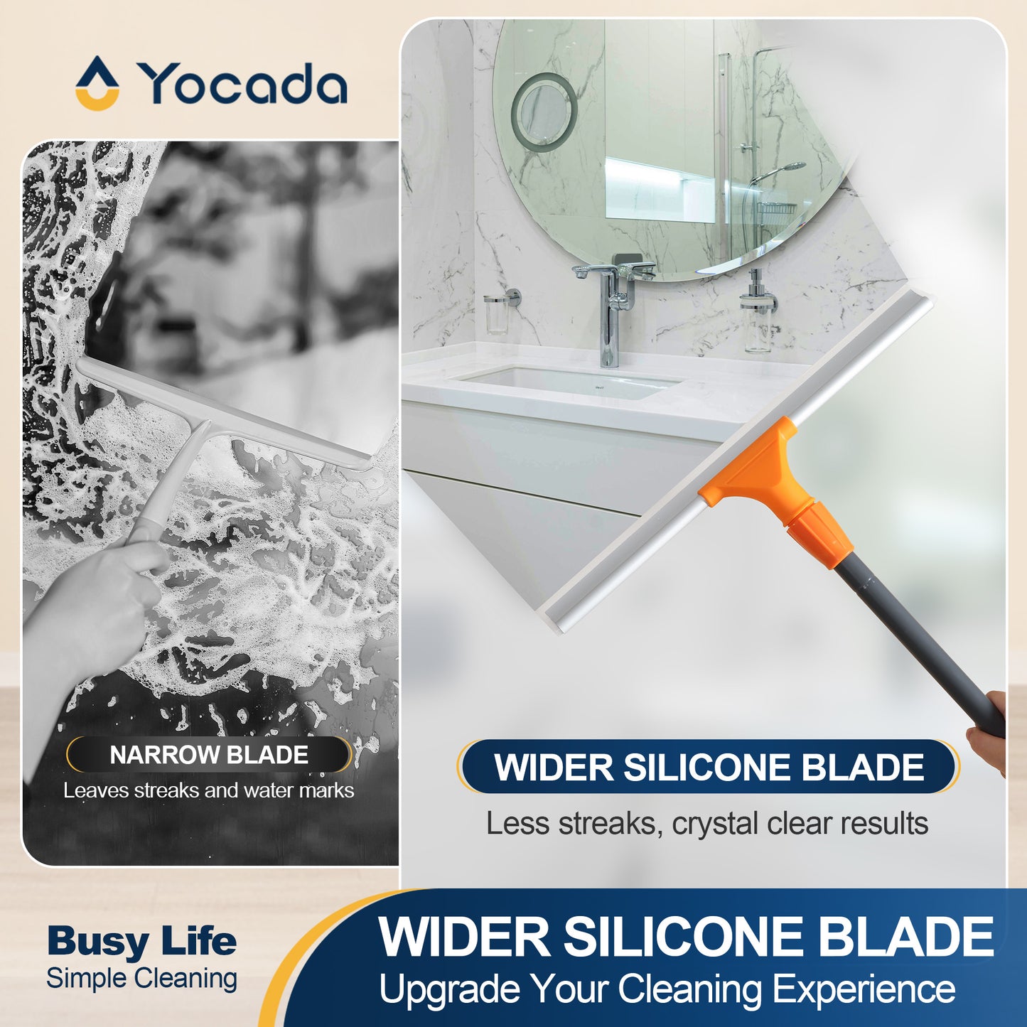 Yocada Adjustable Silicone Squeegee, 60.4" Extendable Handle, Streak-Free Floor/Window Cleaning Tool for Home,Car