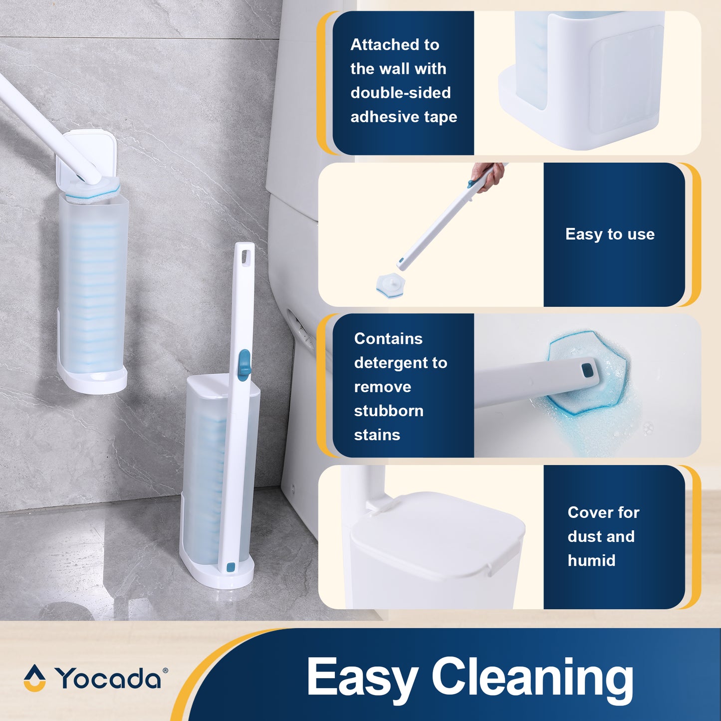 Yocada Disposable Toilet Brush Holder Set with 15 Refills Wall Mounted for Bathroom Sink Bathtub