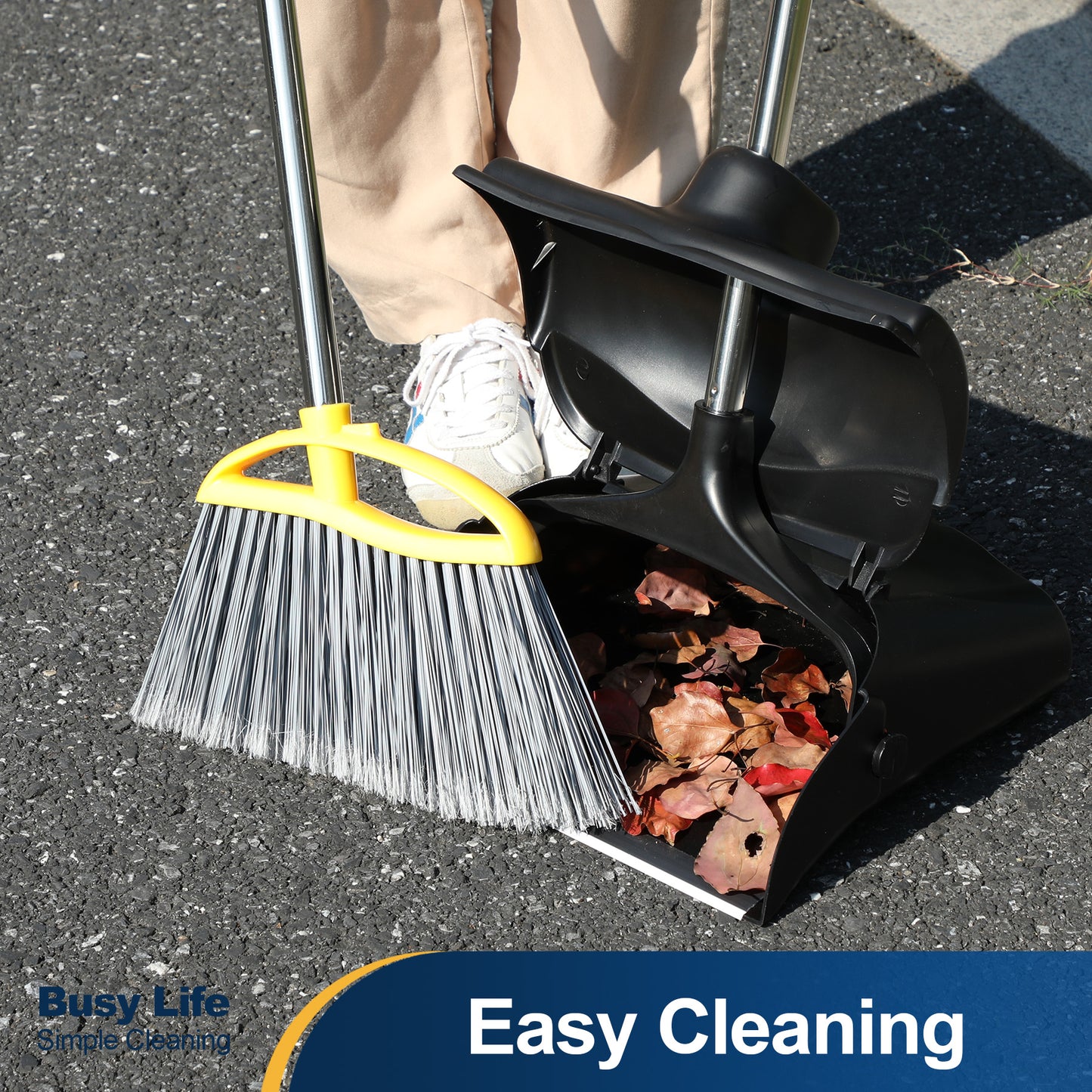 Yocada Commercial Wheeled Dustpan with Windproof Cover Heavy-Duty Large Capacity for Indoor&Outdoor,Black