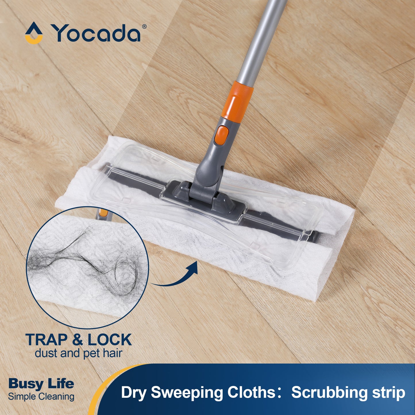 Yocada Sweeper Mops for Floor Cleaning, Disposable Dust Mop with 10 Dry Cloths, Dust Mops for Hardwood Kitchen Bathroom Pet Hair,Orange