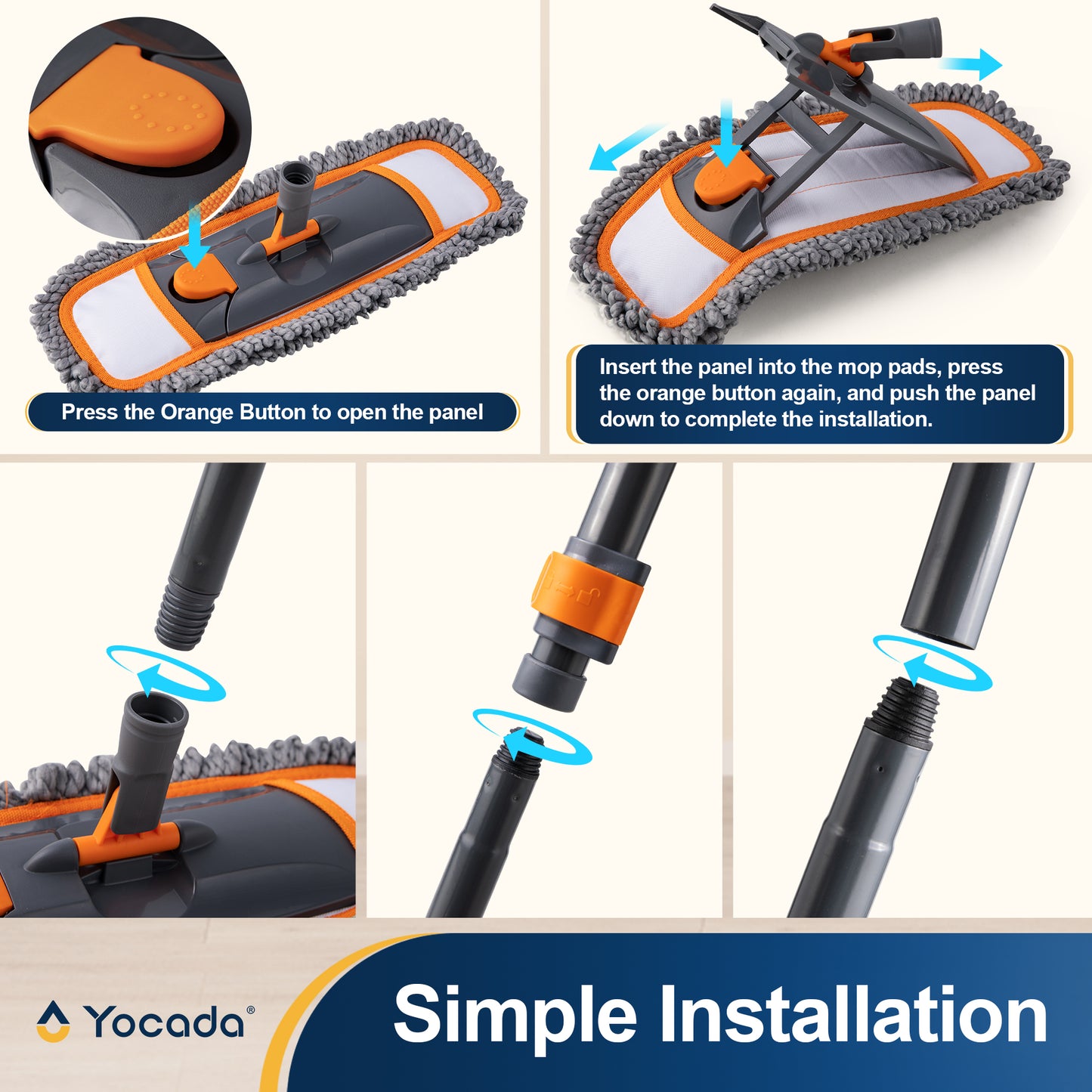Yocada Dust Mop with Adjustable Handle with 3 Different Microfiber Mop Pads for Floor Cleaning, Orange