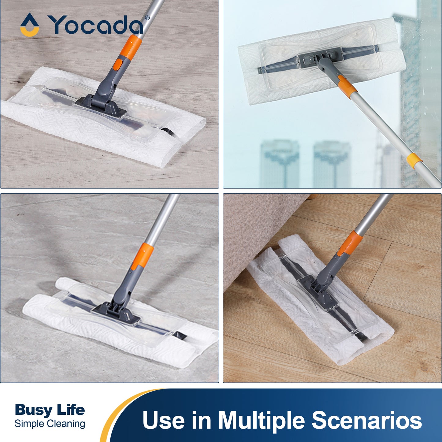 Yocada Sweeper Mops for Floor Cleaning, Disposable Dust Mop with 10 Dry Cloths, Dust Mops for Hardwood Kitchen Bathroom Pet Hair,Orange
