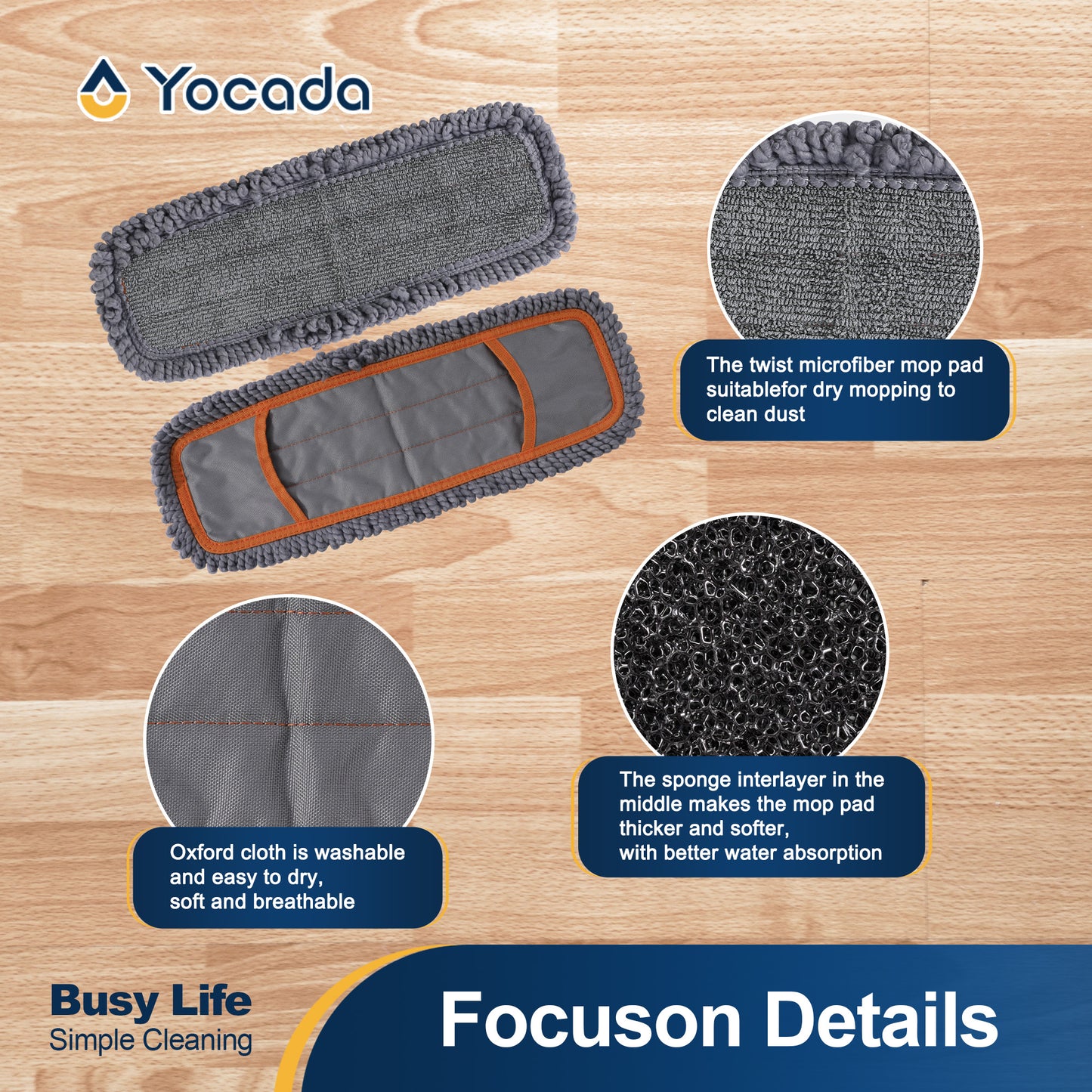 Yocada 3 Pack Twisted Microfiber Mop Replacement Pads, Thickened Sponge Dry-Wet Dual-Use Pads