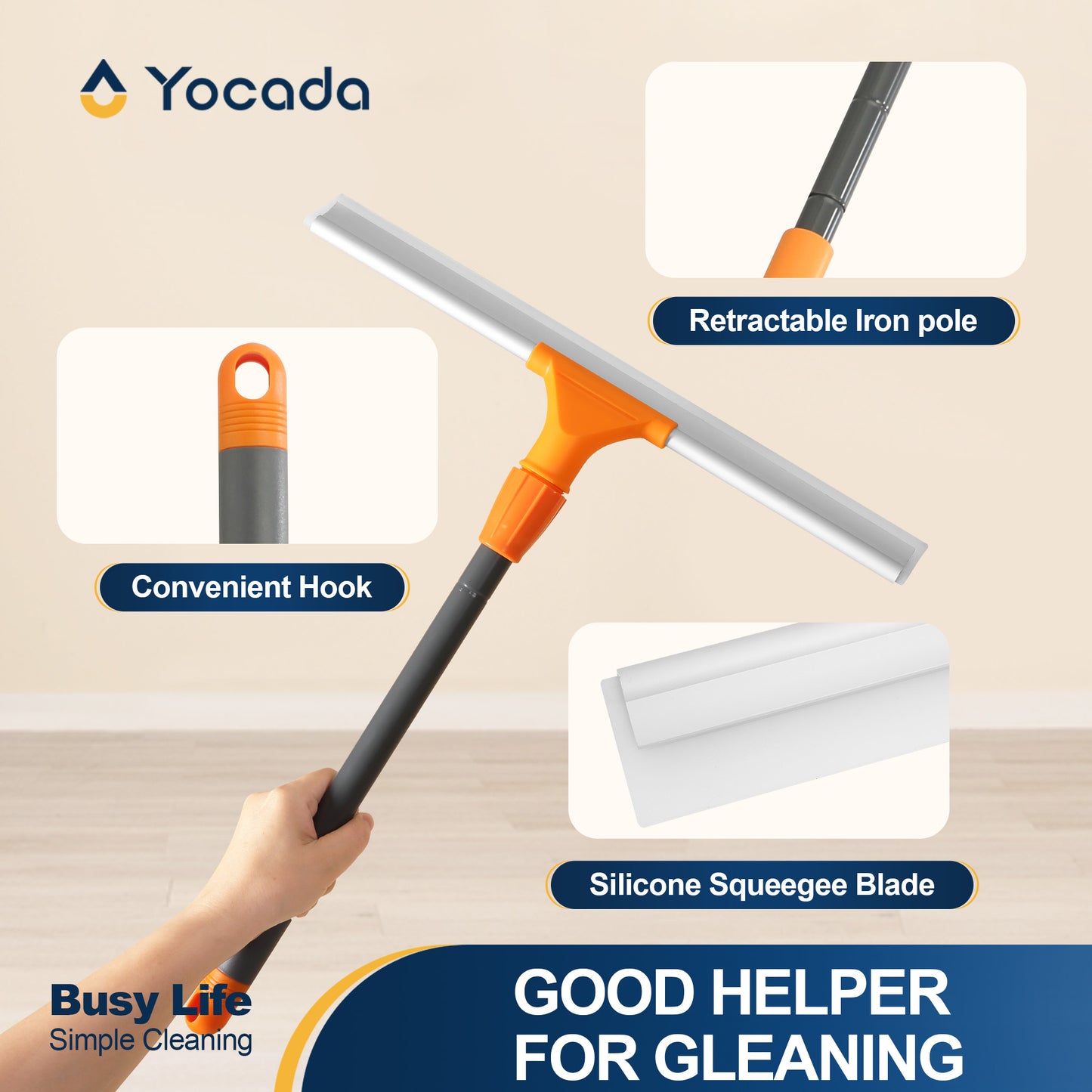 Yocada Adjustable Silicone Squeegee, 60.4" Extendable Handle, Streak-Free Floor/Window Cleaning Tool for Home,Car