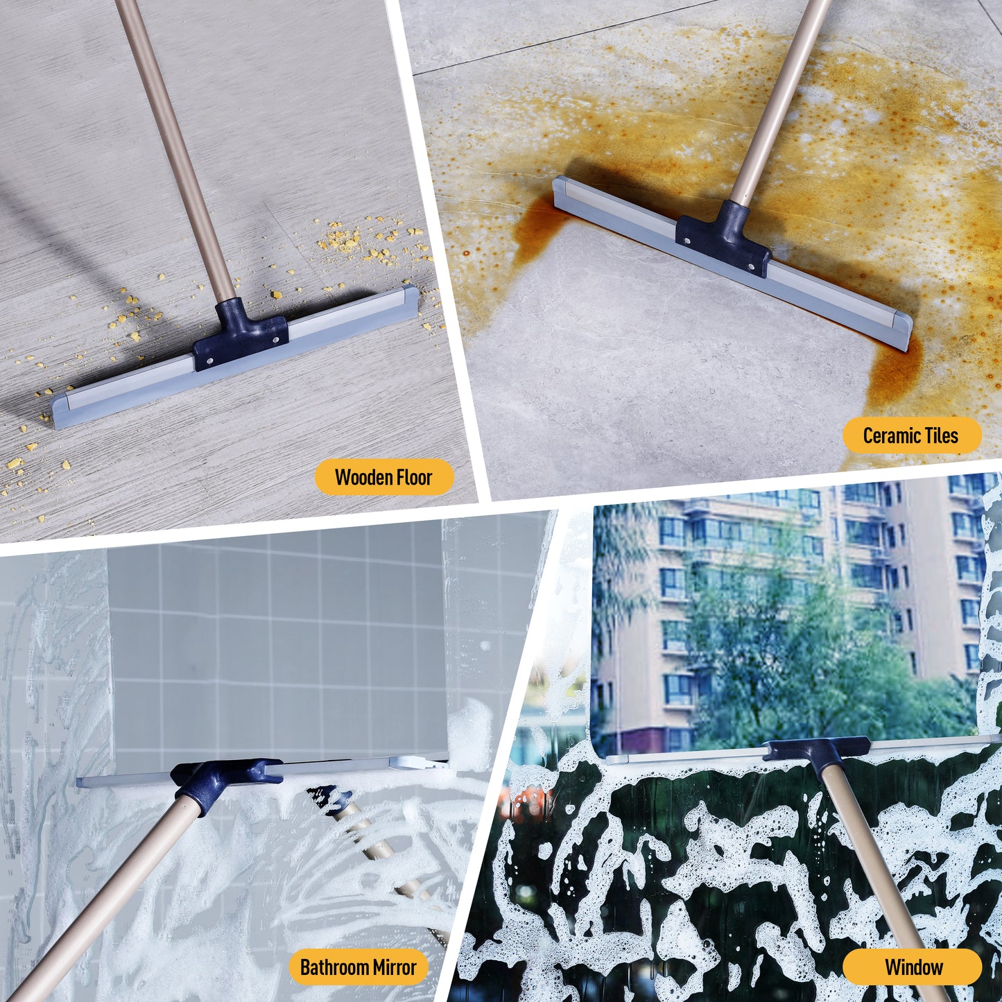 Yocada Floor Squeegee Scrubber with 55" Telescopic Iron Pole Soft Rubber for Tile Floor Window Glass