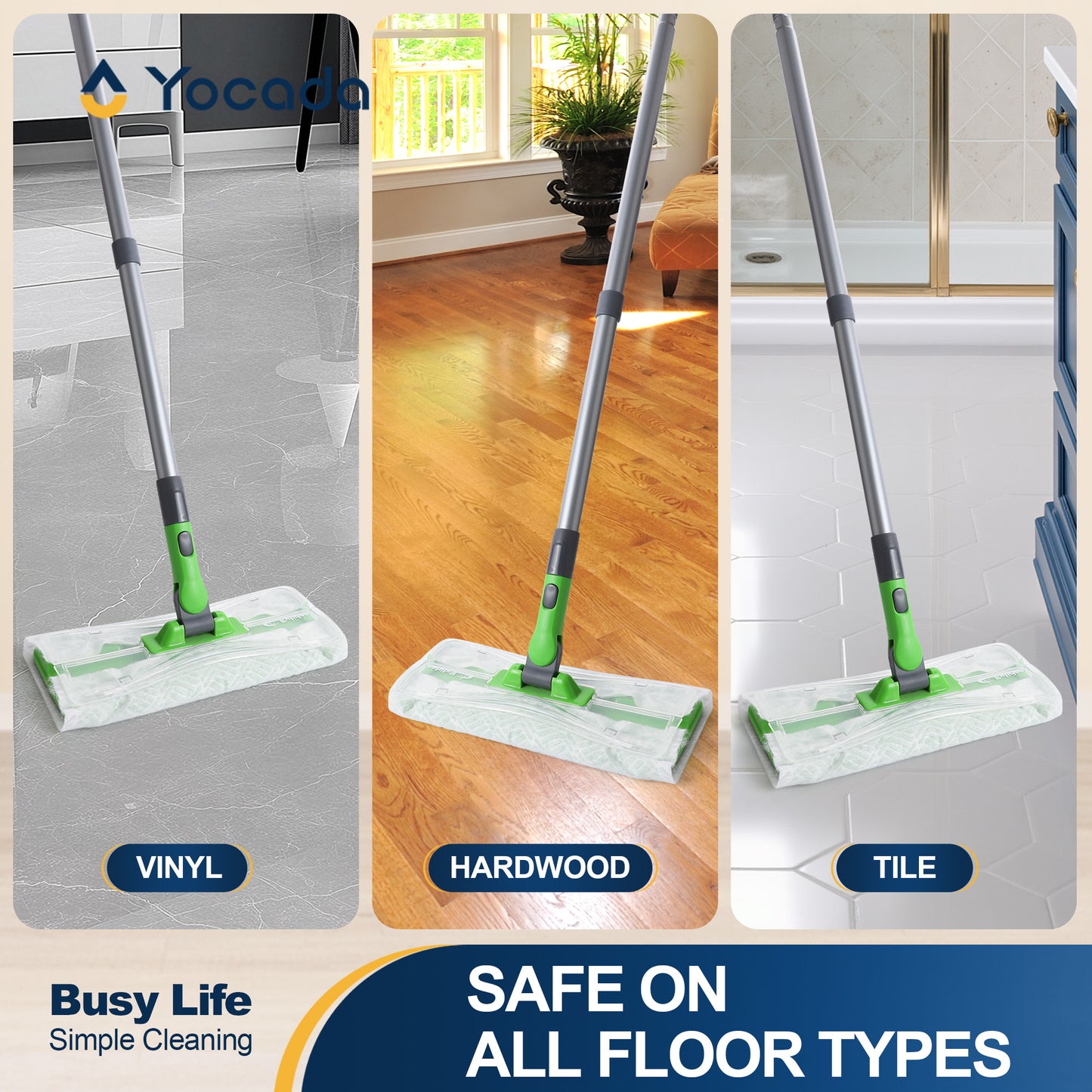 Yocada Strong Cleaning Wet Mopping Cloths, 12 Refill Pads, Captures Dust & Pet Hair for Shiny Floors, for 10 Inch Mop, Hardwood Laminate Tile