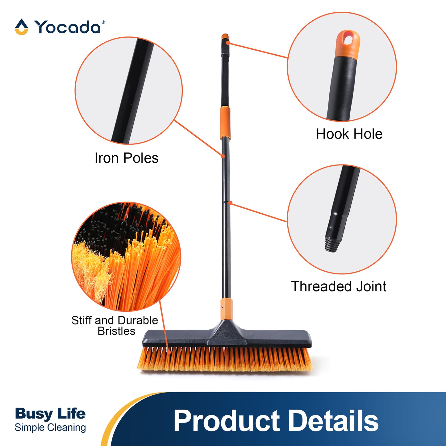 Yocada Push Broom, Indoor and Outdoor Household, Heavy Duty Floor Scrub Broom, PP Bristles, Set of 1