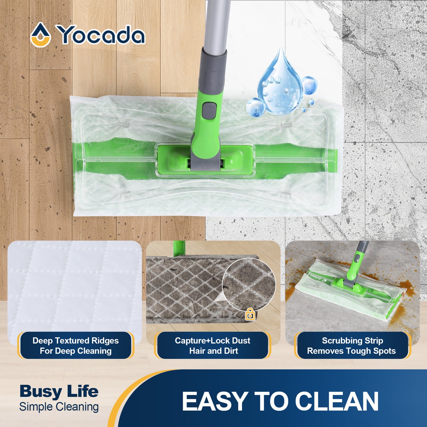 Yocada Strong Cleaning Wet Mopping Cloths, 12 Refill Pads, Captures Dust & Pet Hair for Shiny Floors, for 10 Inch Mop, Hardwood Laminate Tile