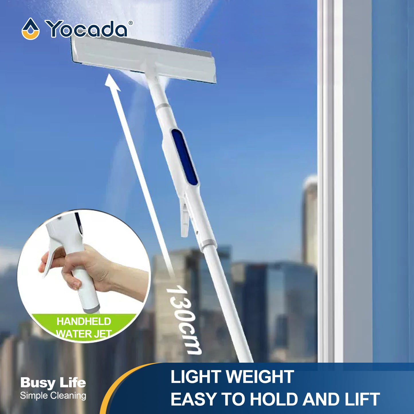 2-in-1 Spray Window Squeegee with 51.2" Extension Pole, Built-in Water Tank, Multi-Use Squeegee for Home Shower Car Windshield
