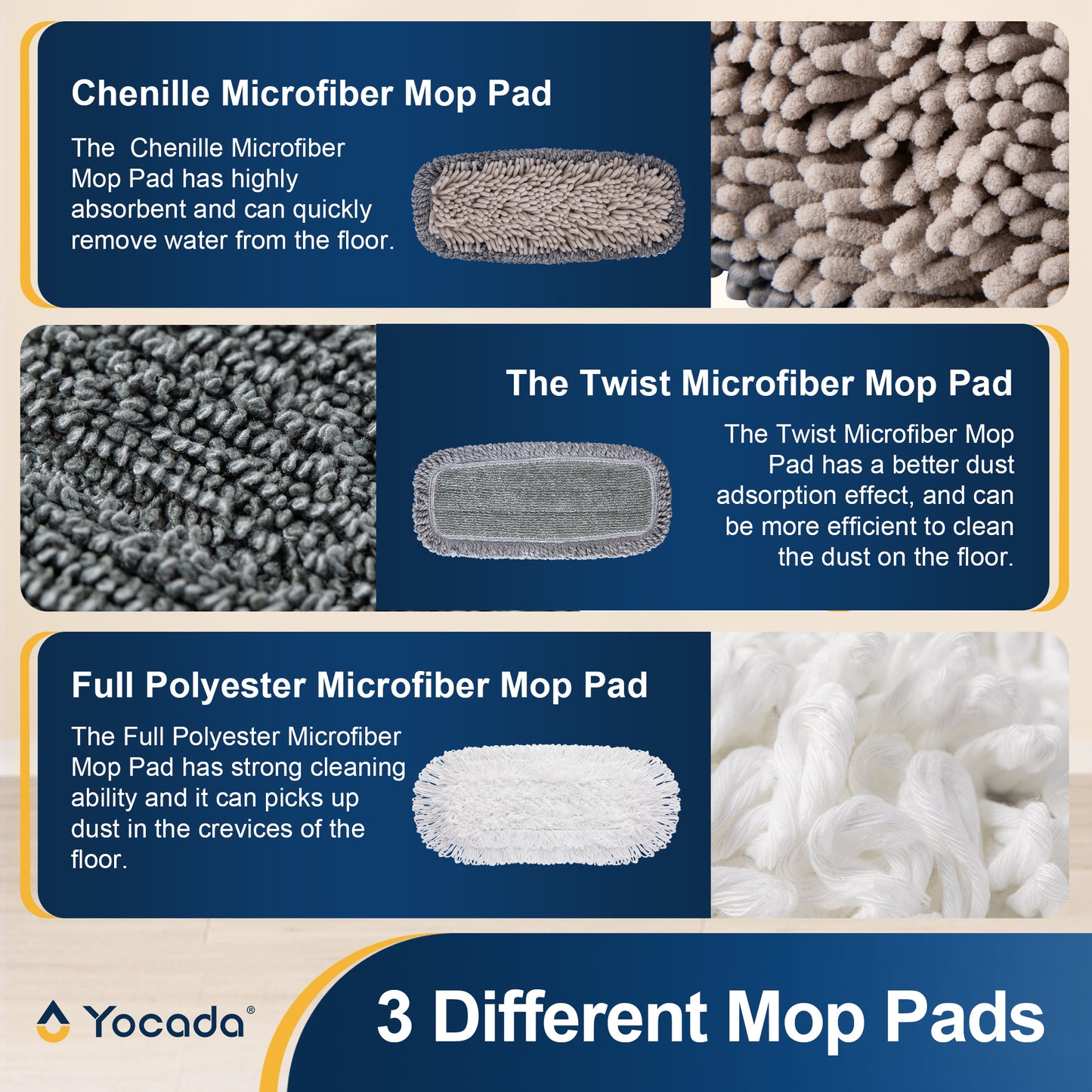 Yocada Dust Mop with Adjustable Handle with 3 Different Microfiber Mop Pads for Floor Cleaning, Orange