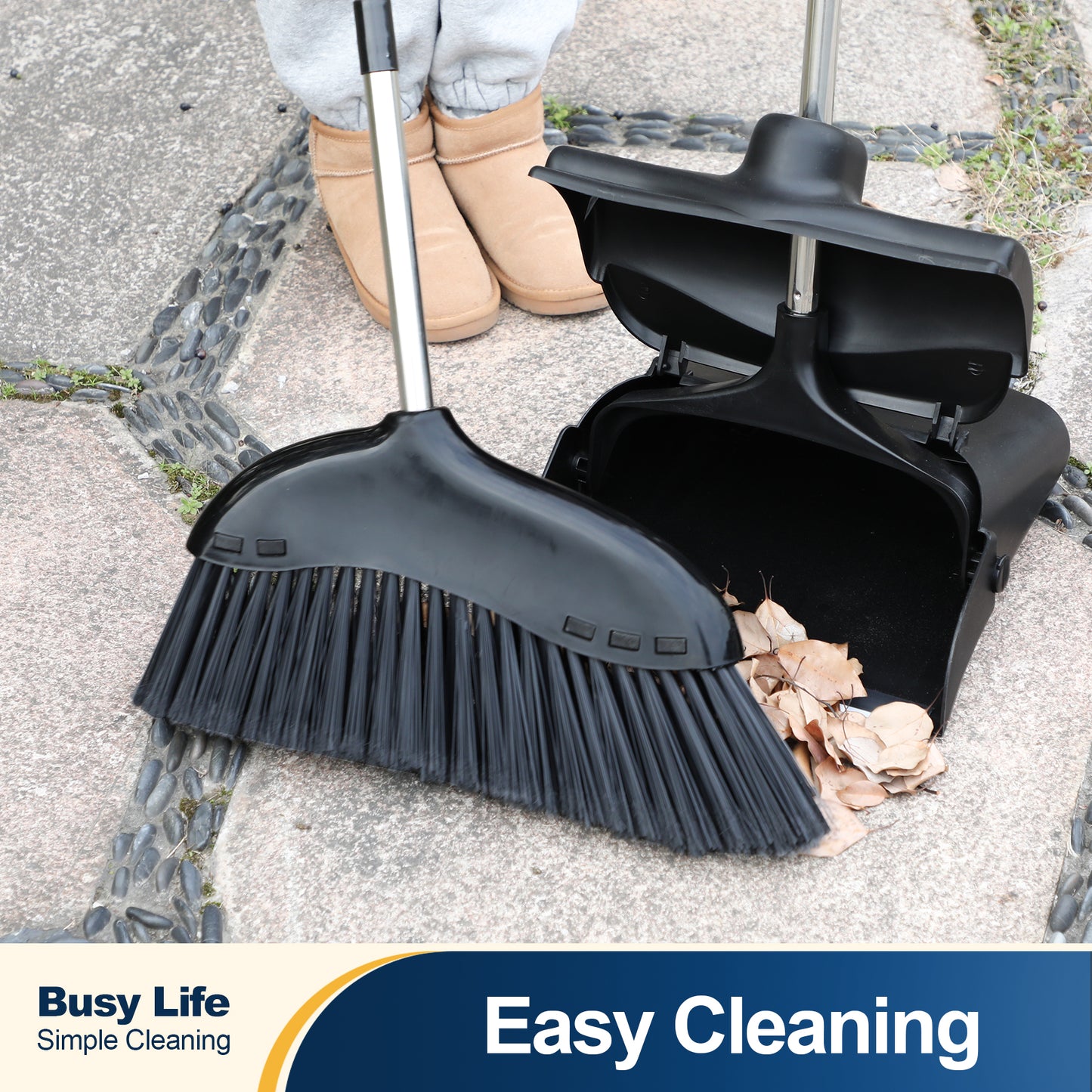 Yocada 56.9 in Heavy Duty Broom Outdoor&Indoor GarageFloor Stiff Bristles Sweeping, Shop Broom Adjustable,1Count,Black