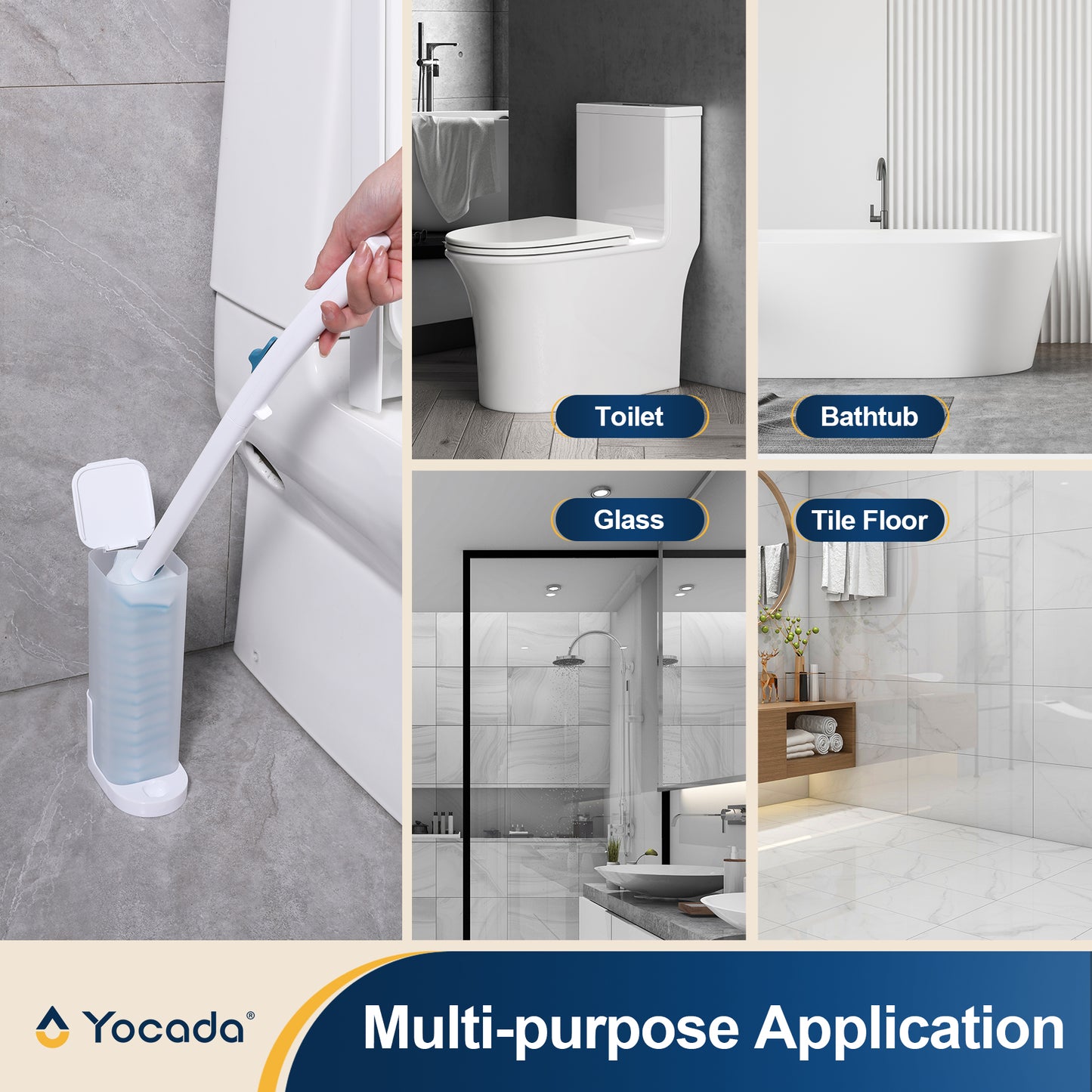 Yocada Disposable Toilet Brush Holder Set with 15 Refills Wall Mounted for Bathroom Sink Bathtub