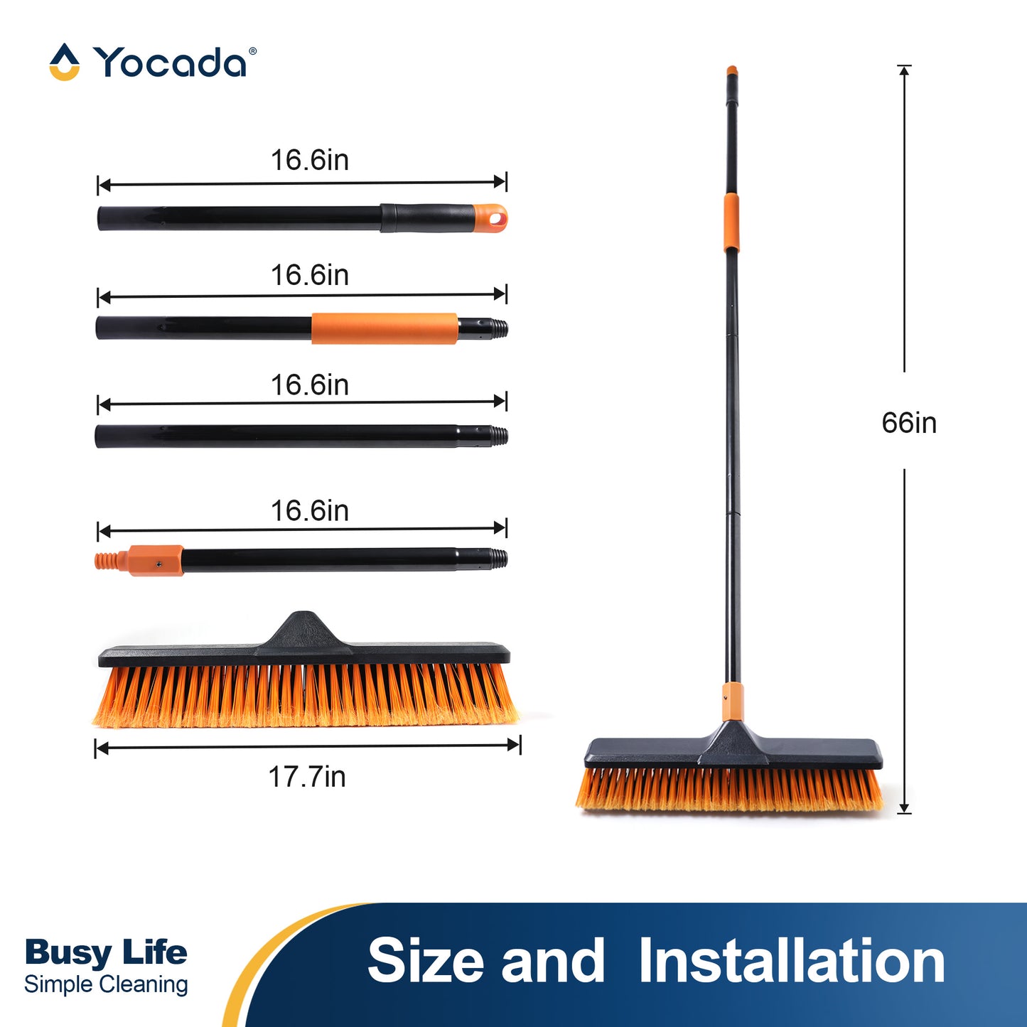 Yocada Push Broom, Indoor and Outdoor Household, Heavy Duty Floor Scrub Broom, PP Bristles, Set of 1