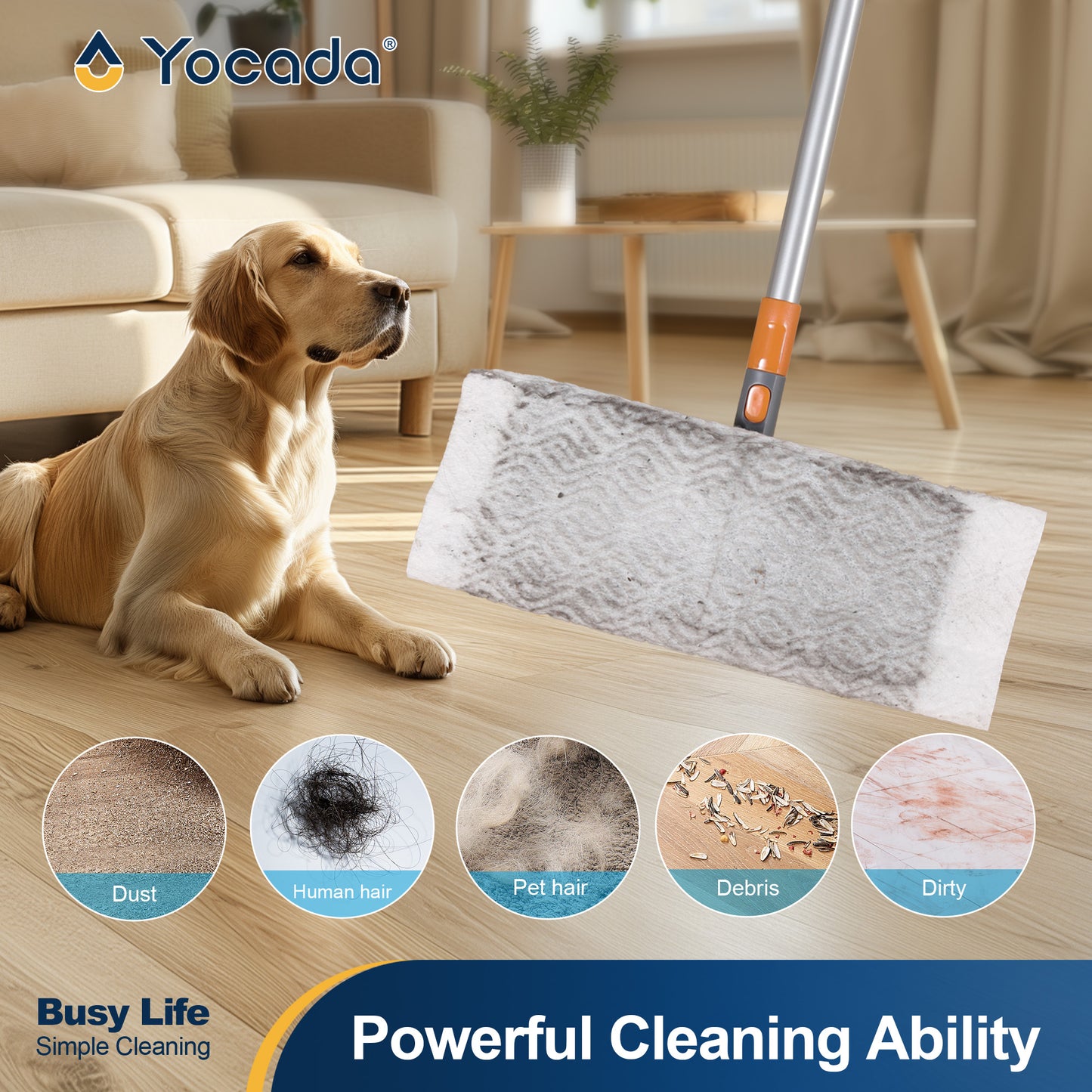 Yocada Sweeper Mops for Floor Cleaning, Disposable Dust Mop with 10 Dry Cloths, Dust Mops for Hardwood Kitchen Bathroom Pet Hair,Orange