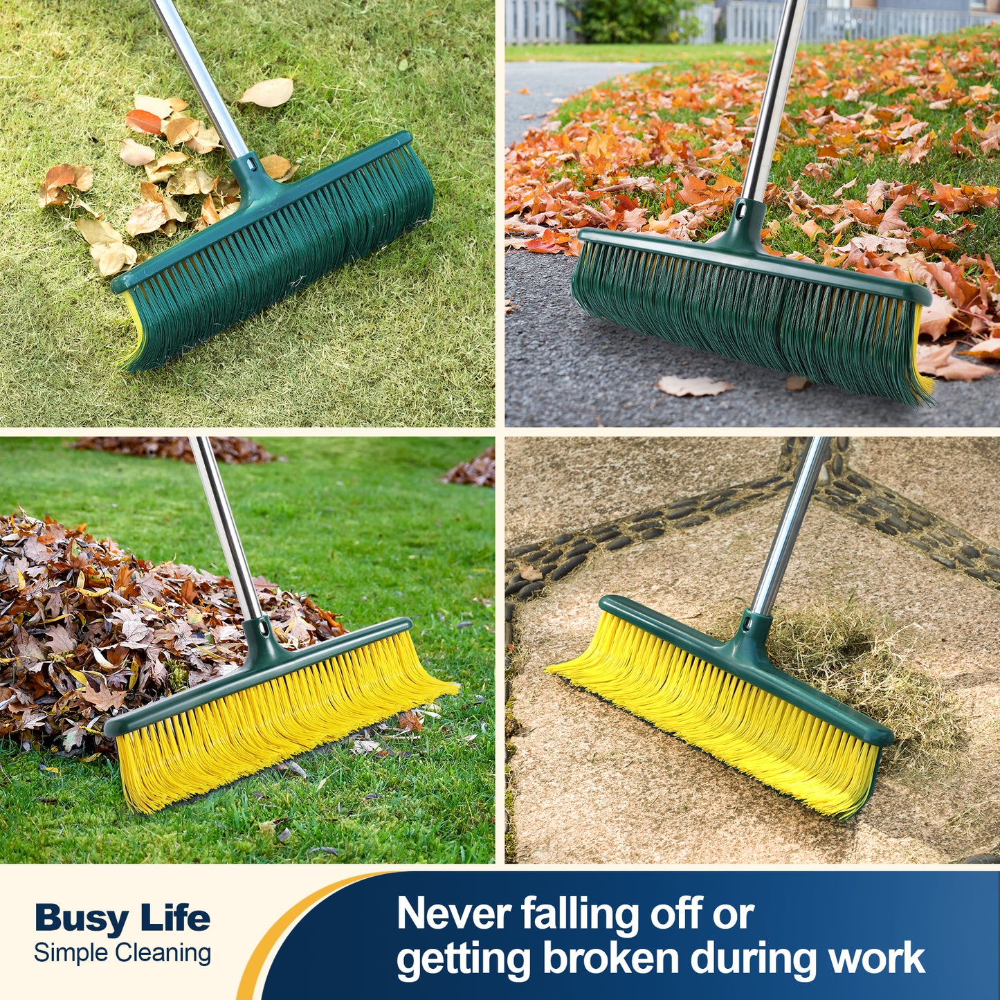 Yocada Heavy Duty Commercial Outdoor Push Broom with Curved Bristles, Adjustable Handle,Courtyard Garage Lobby Mall Market Floor,58.7in,Yellow