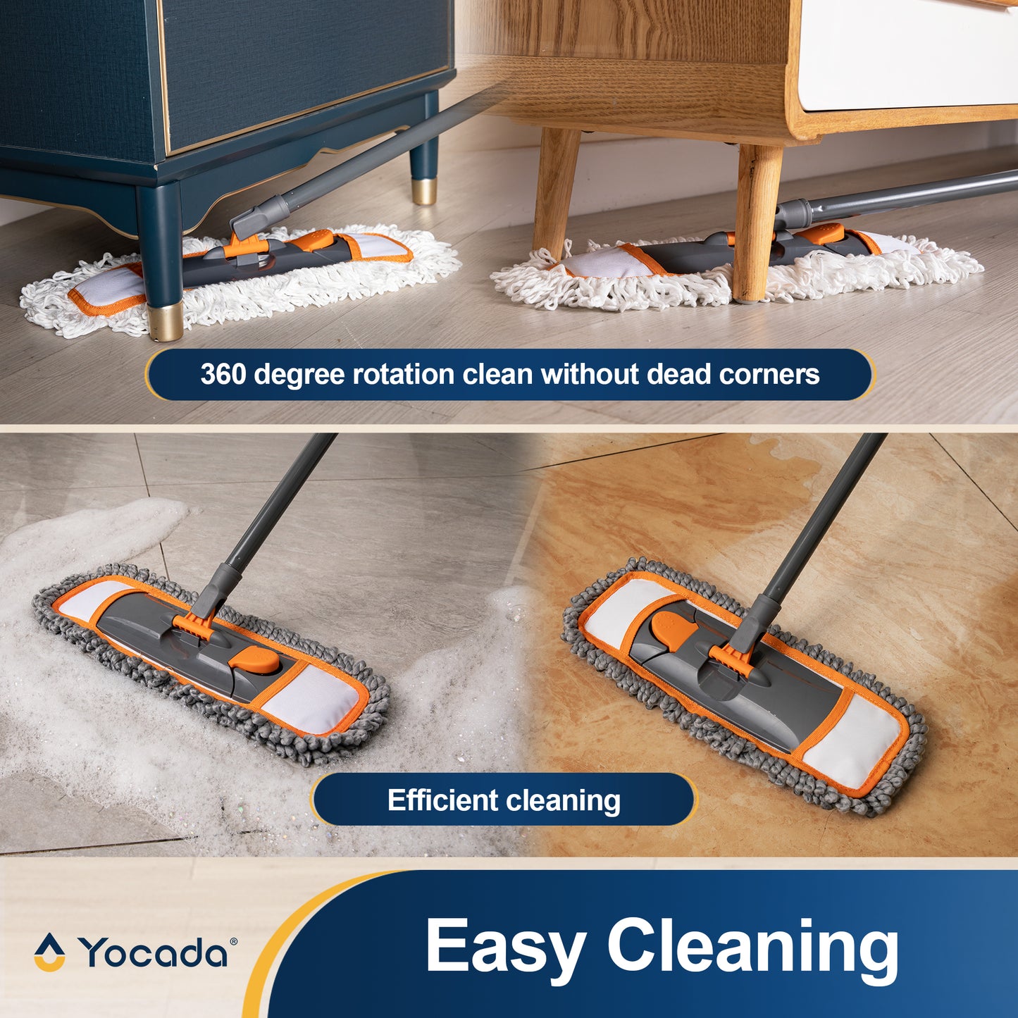 Yocada Dust Mop with Adjustable Handle with 3 Different Microfiber Mop Pads for Floor Cleaning, Orange