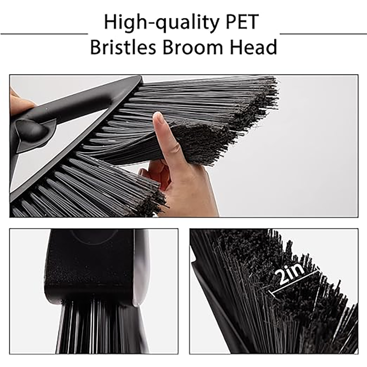 Yocada Broom and Dustpan Combo Set with 59.8" Long Handle for Home Commercial Outdoor Indoor Floor Cleaning, Black