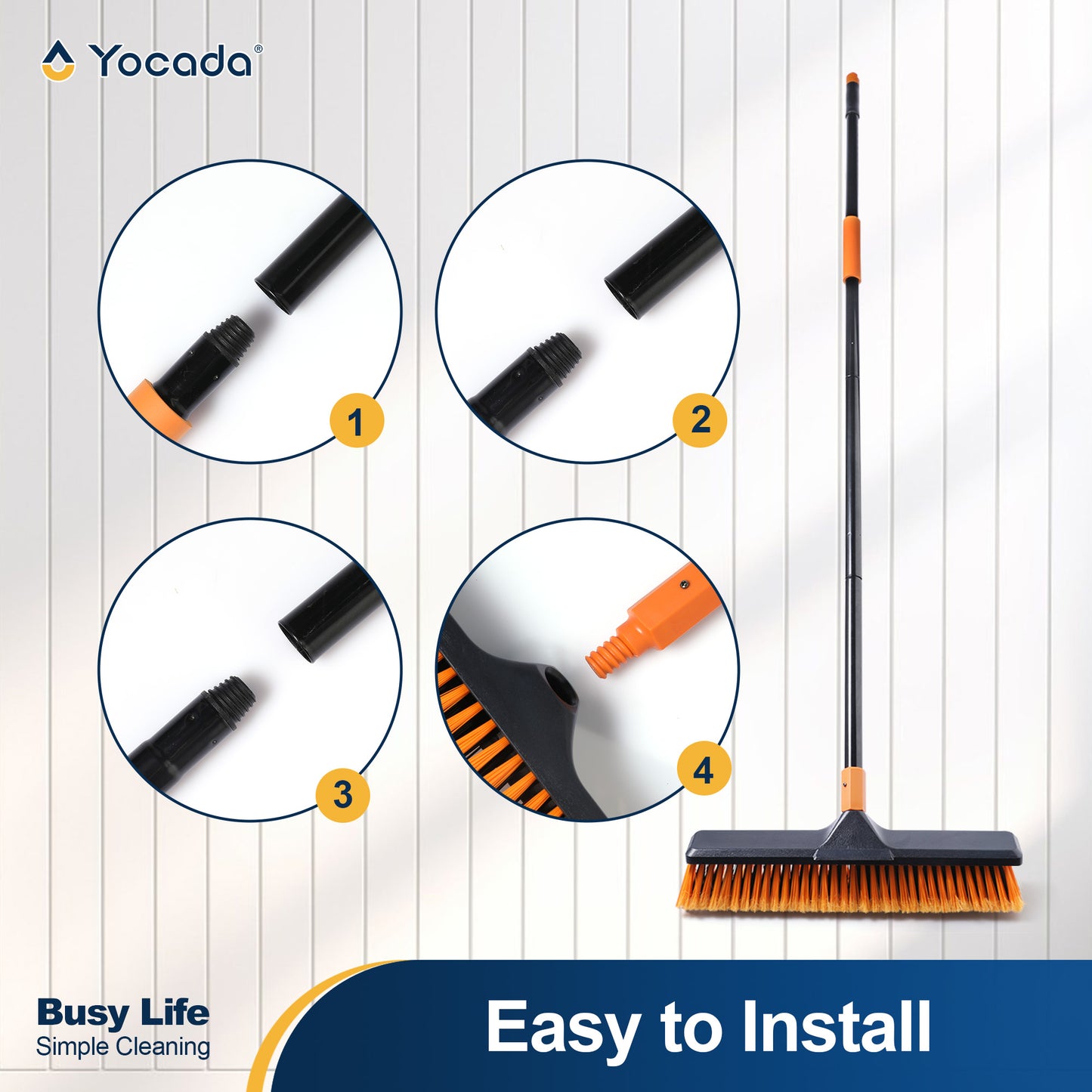 Yocada Push Broom, Indoor and Outdoor Household, Heavy Duty Floor Scrub Broom, PP Bristles, Set of 1