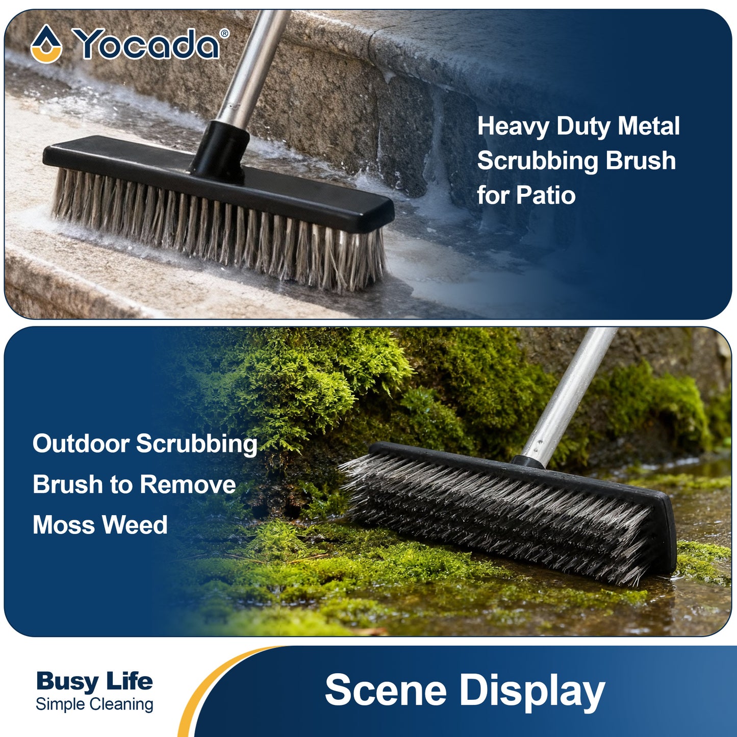 Yocada Heavy-Duty Wire Scrub Broom - Telescopic Handle Up to 65.2 Inches, Stiff Metal Bristles for Outdoor