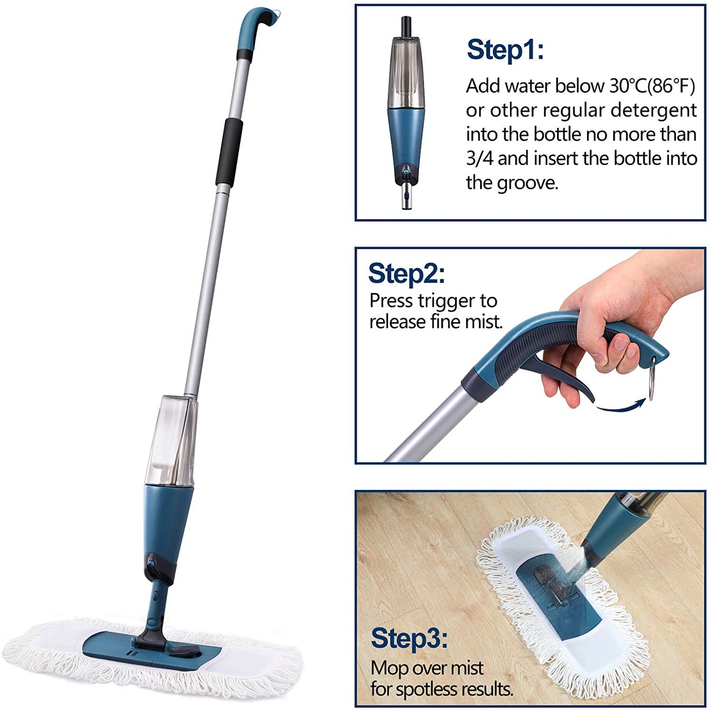 Yocada Spray Mop with Long Handle for Hardwood Ceramic Tile Laminate Floor Cleaning Total 2 Mop Pads