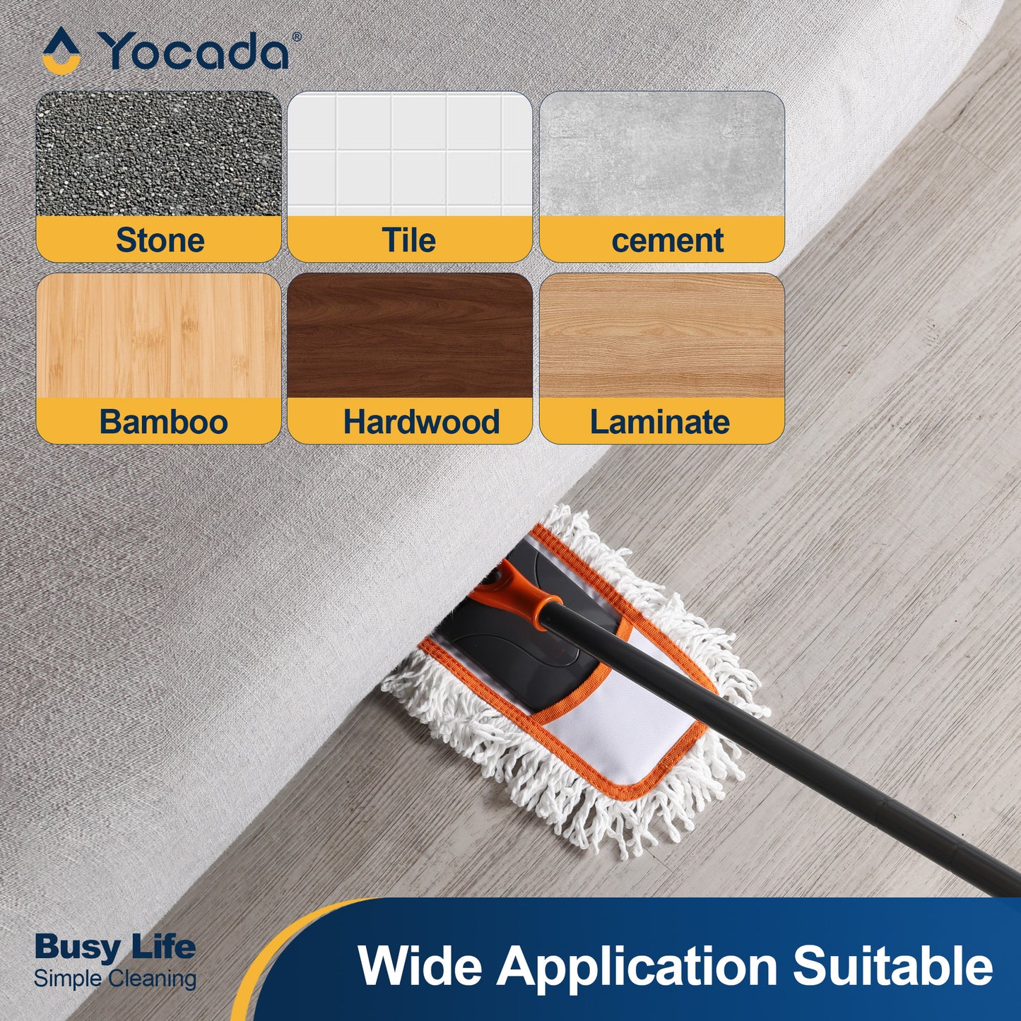 Yocada 3-Pack Microfiber Replacement Mop Pads,Dual Dry-Wet Cleaning for Wood/Tile/Marble, Washable